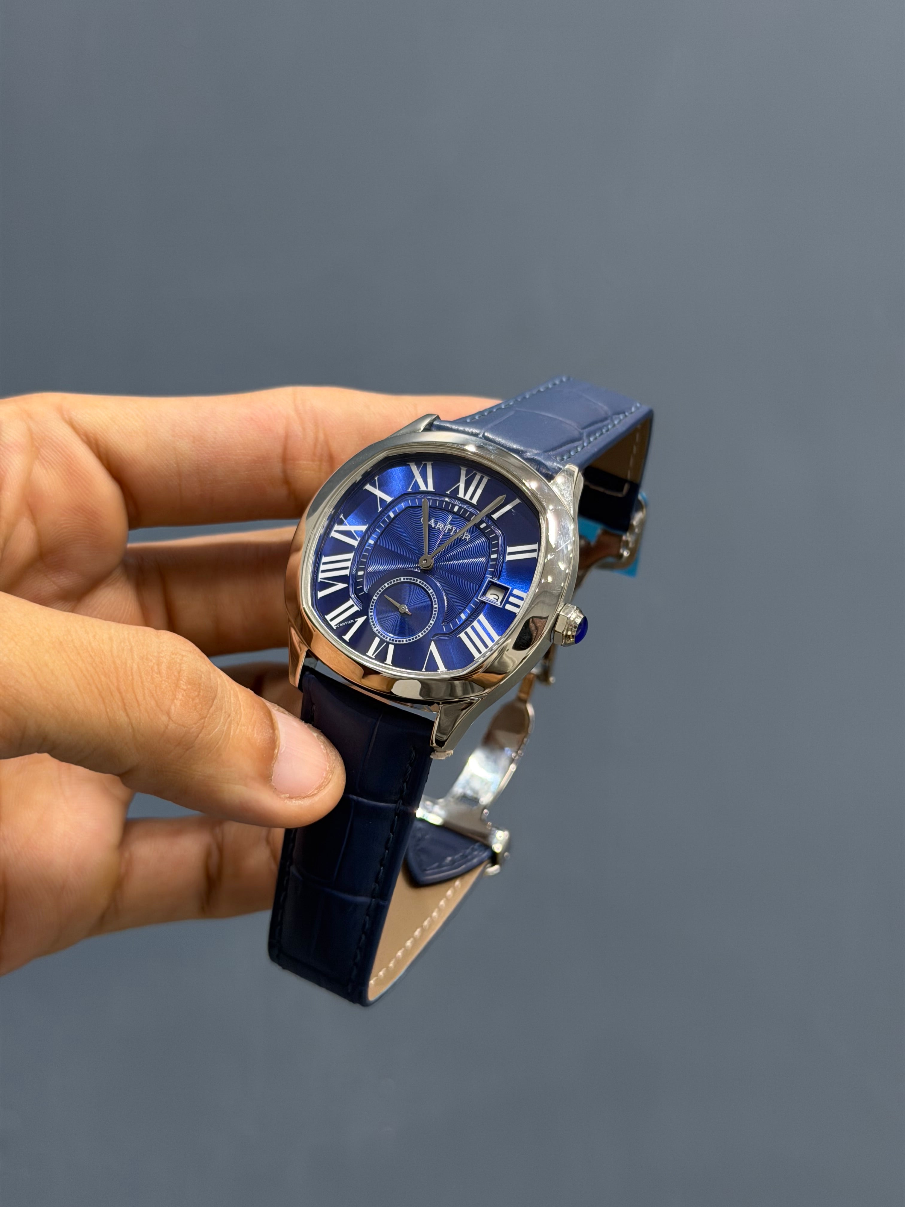 NEW COLLECTION SILVER CASE WITH BLUE DIAL & BLUE LEATHER STRAP