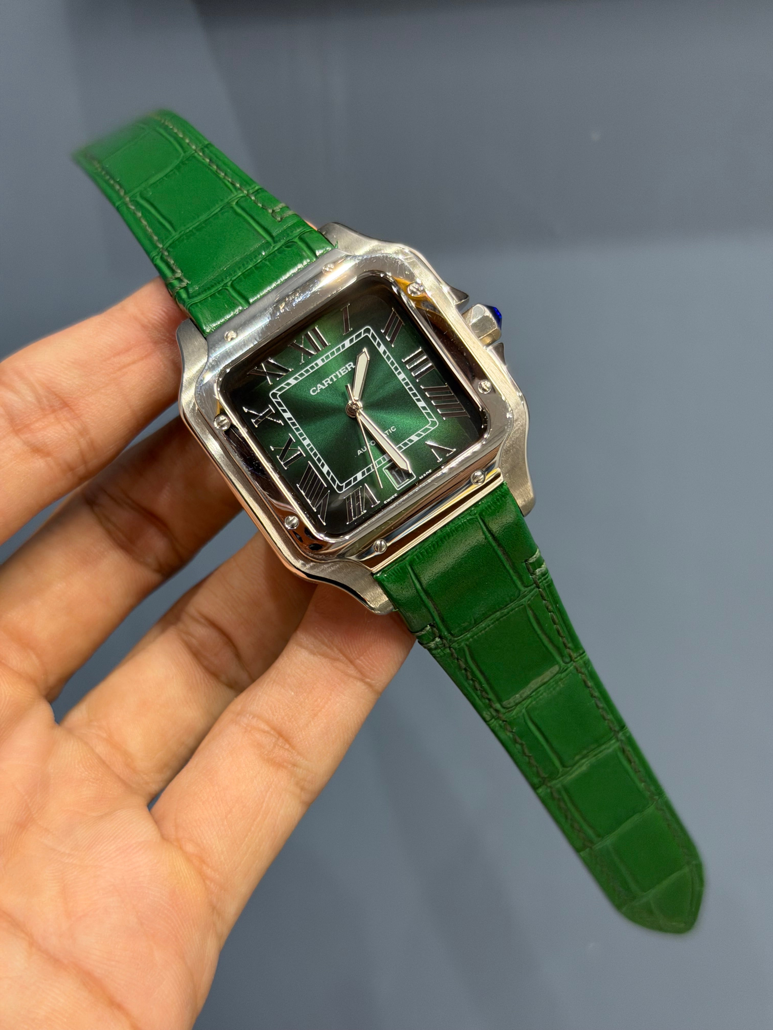 NEW COLLECTION SILVER CASE WITH GREEN DIAL & BROWN LEATHER STRAP