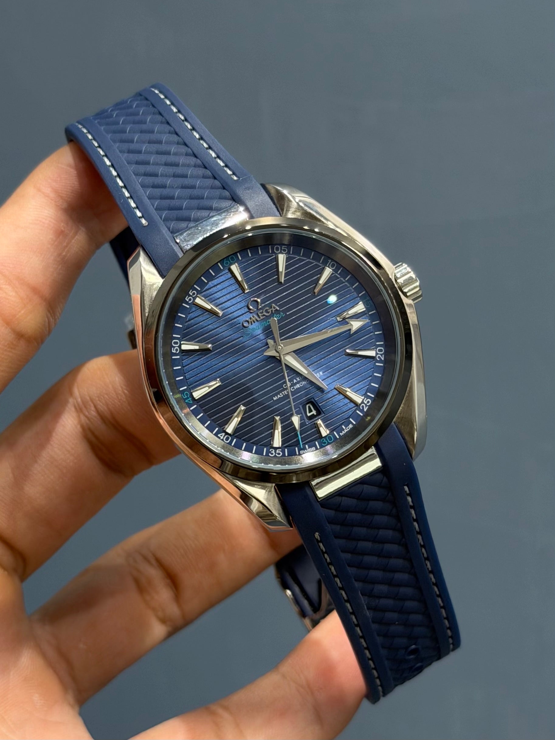 NEW COLLECTION SILVER CASE WITH BLUE DIAL & RUBBER STRAP