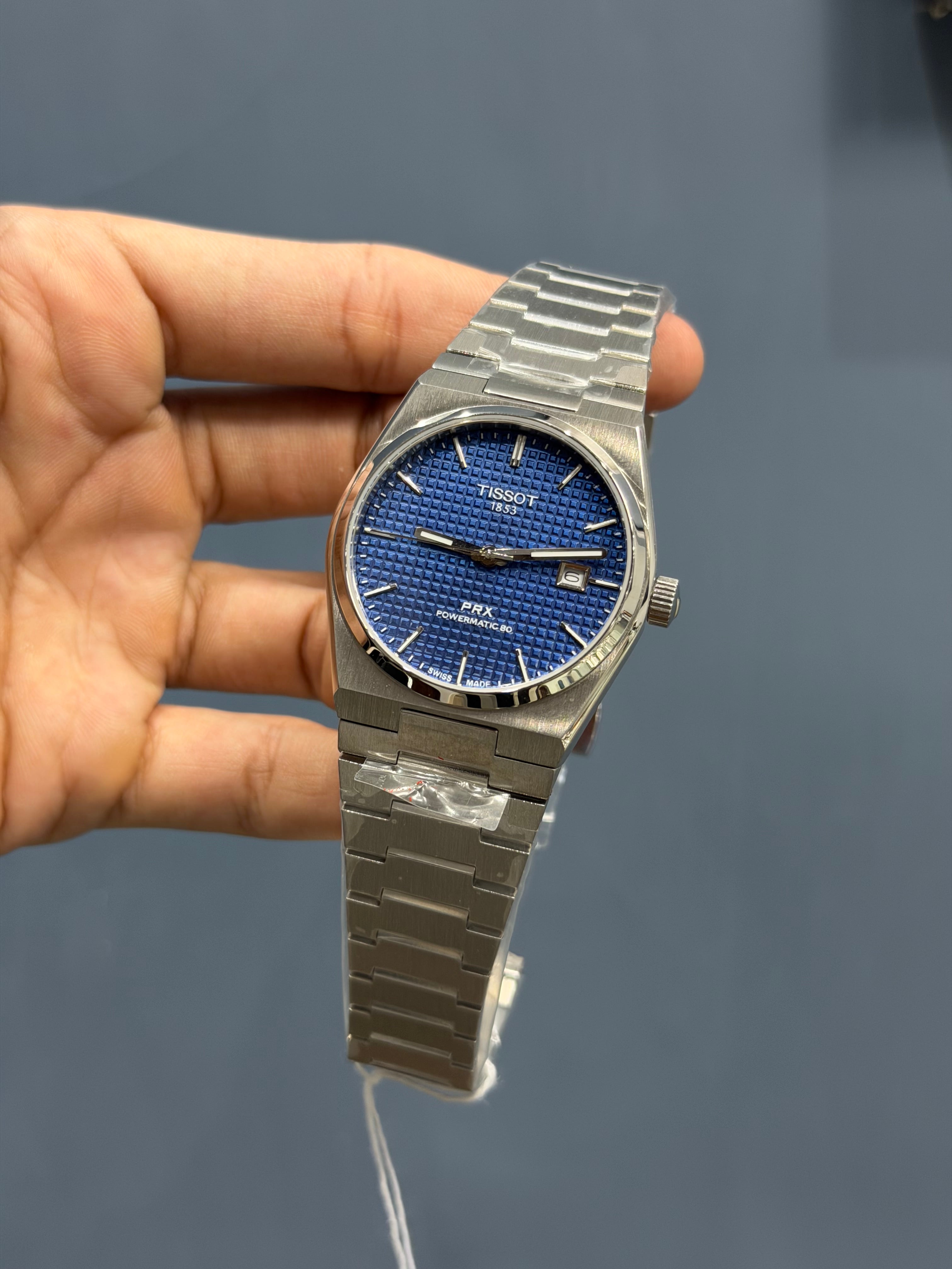 NEW COLLECTION SILVER WITH BLUE TEXTURED DIAL STAINLESS STEEL AUTOMATIC WATCH