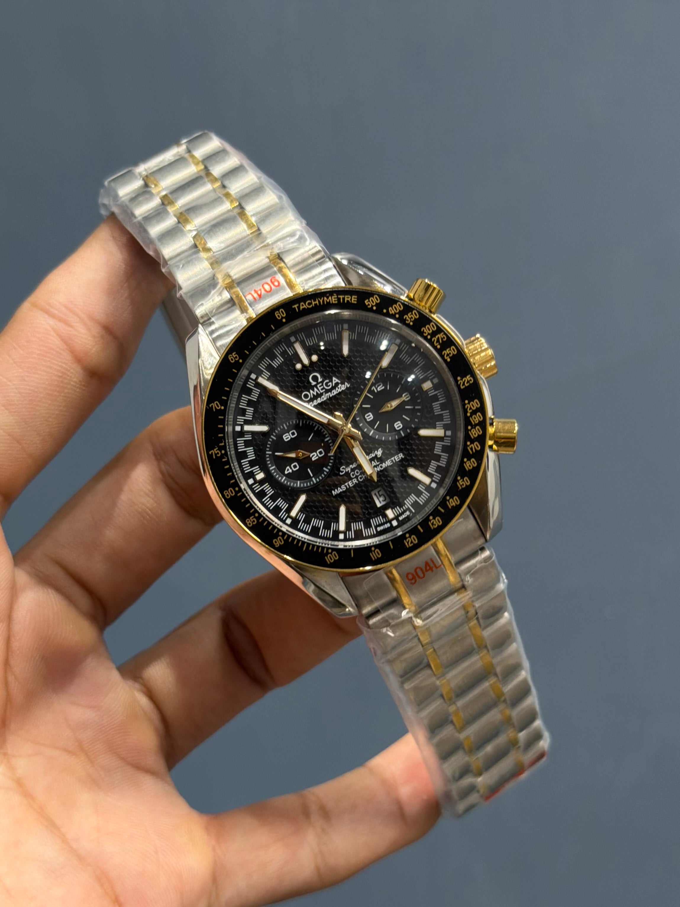 NEW COLLECTION CHRONOGRAPH TWOTONE WITH BLACK DIAL CHAIN WATCH