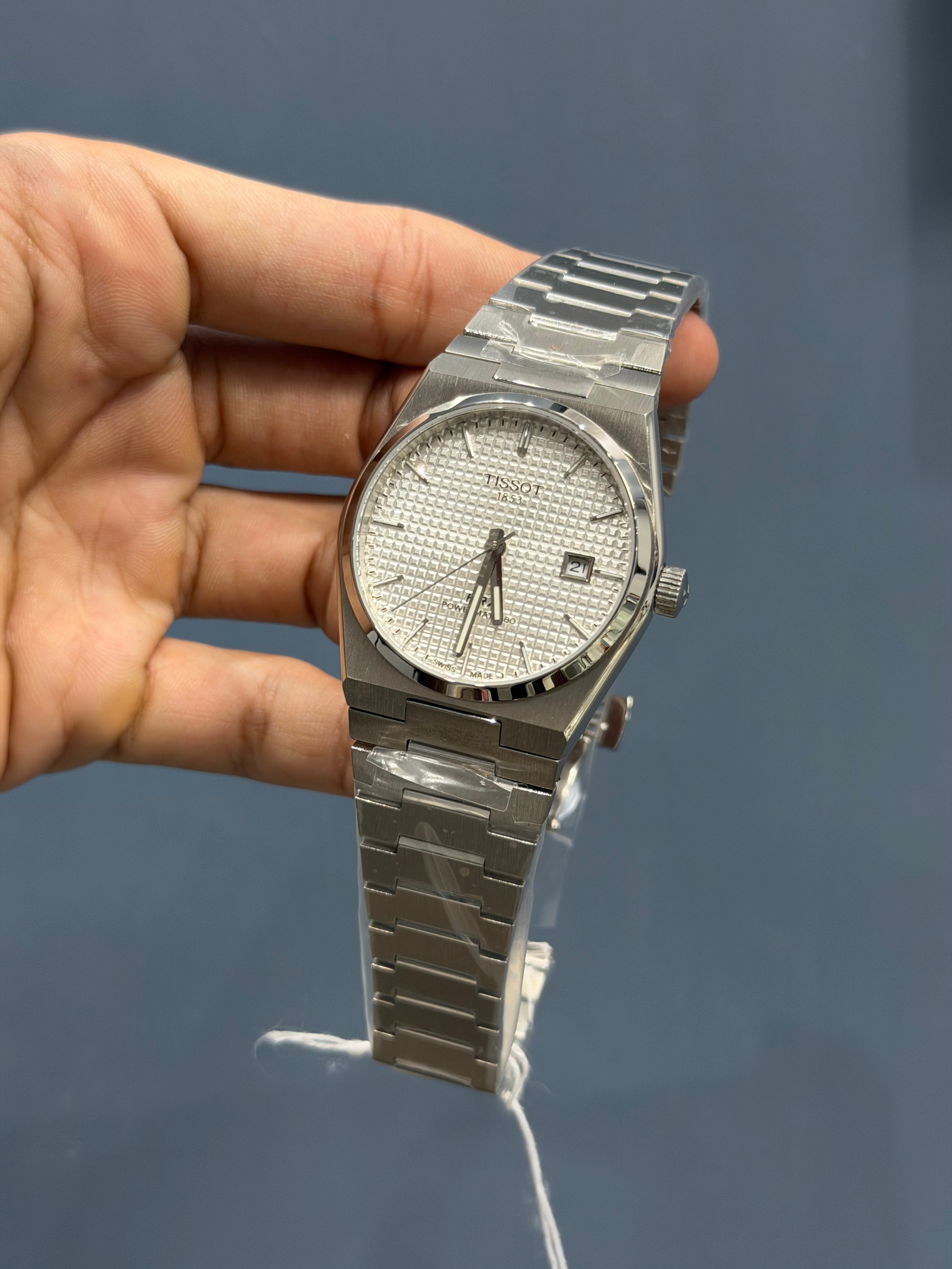 NEW COLLECTION SILVER WITH WHITE TEXTURED DIAL STAINLESS STEEL AUTOMATIC WATCH