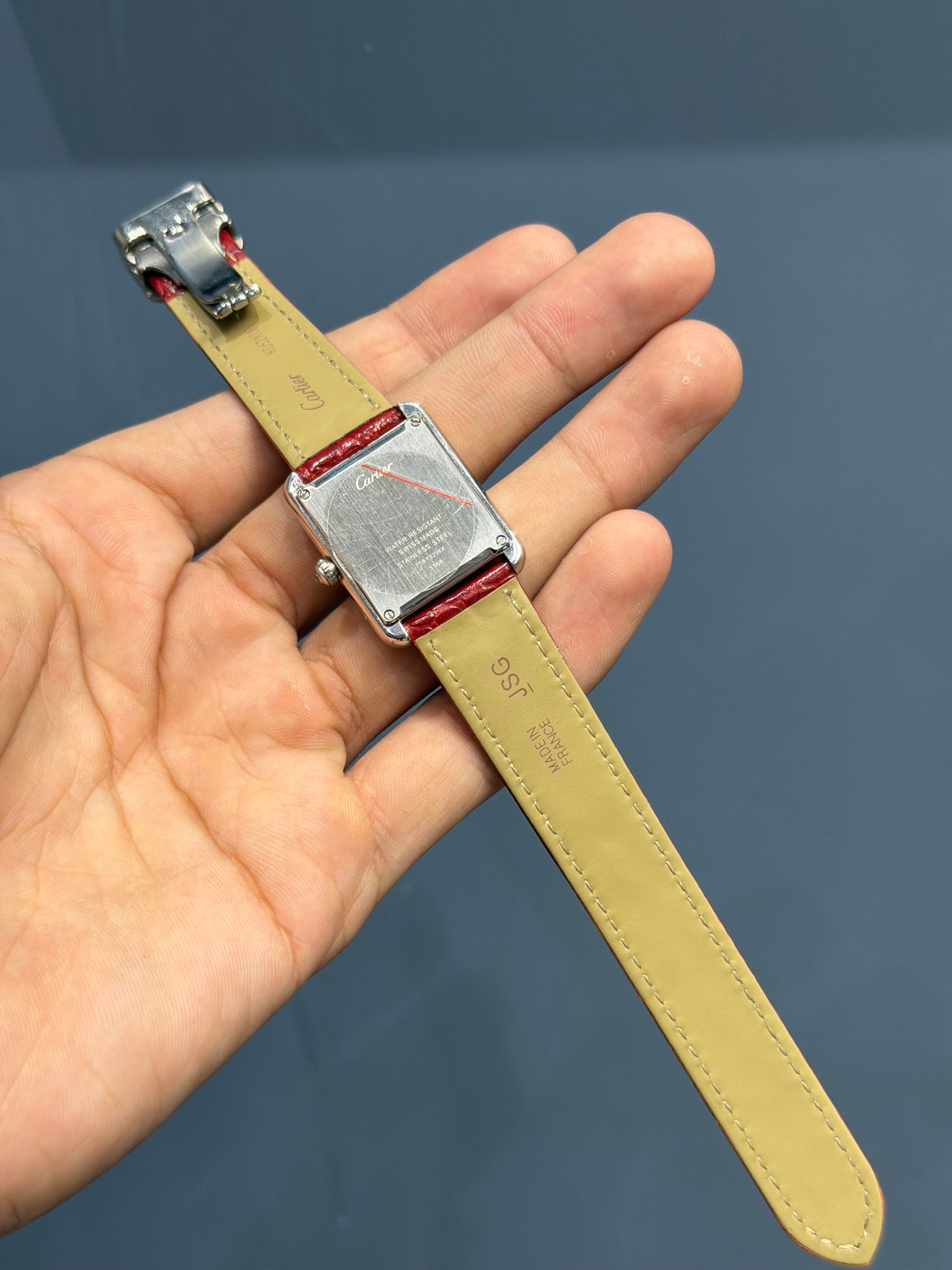 NEW COLLECTION STONE BEZEL SILVER CASE WITH WHITE DIAL & MAHROON LEATHER STRAP