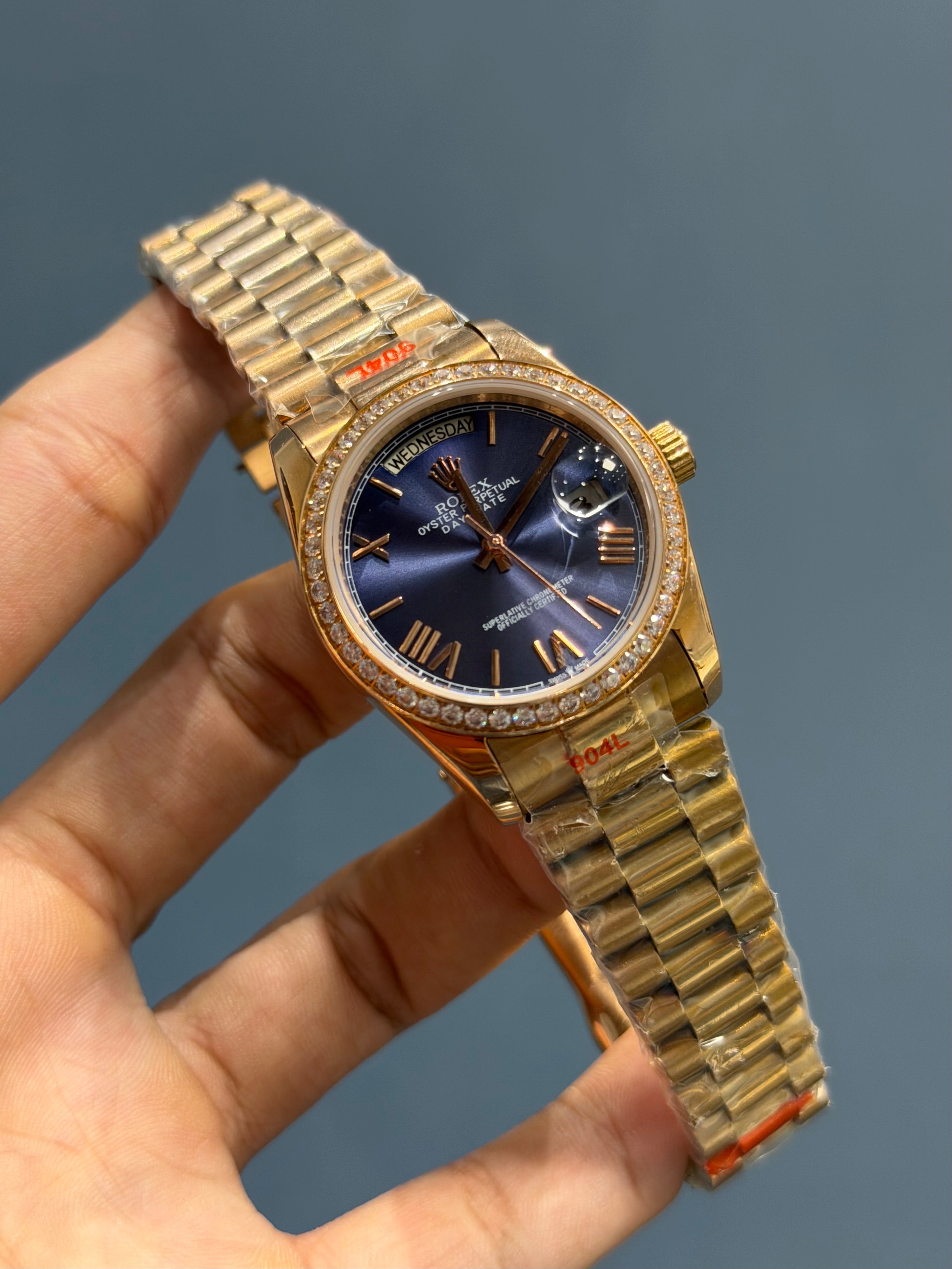 NEW COLLECTION 36 ROSE WITH BLUE DIAL STONE BEZEL ROMAN FIGURE AUTOMATIC WATCH YZ FACTORY