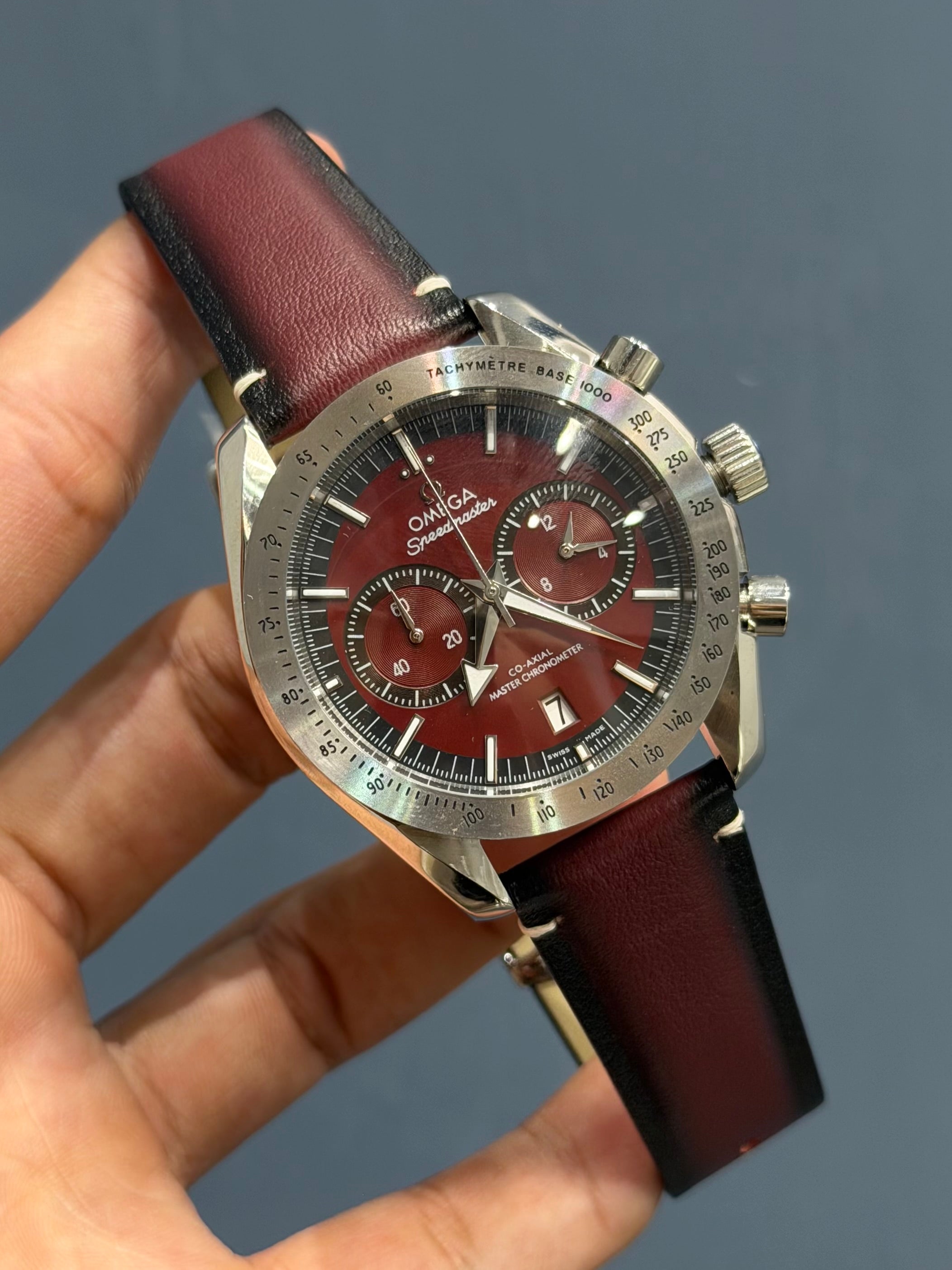 NEW COLLECTION SILVER CASE WITH MAHROON DIAL & MAHROON  LEATHER STRAP