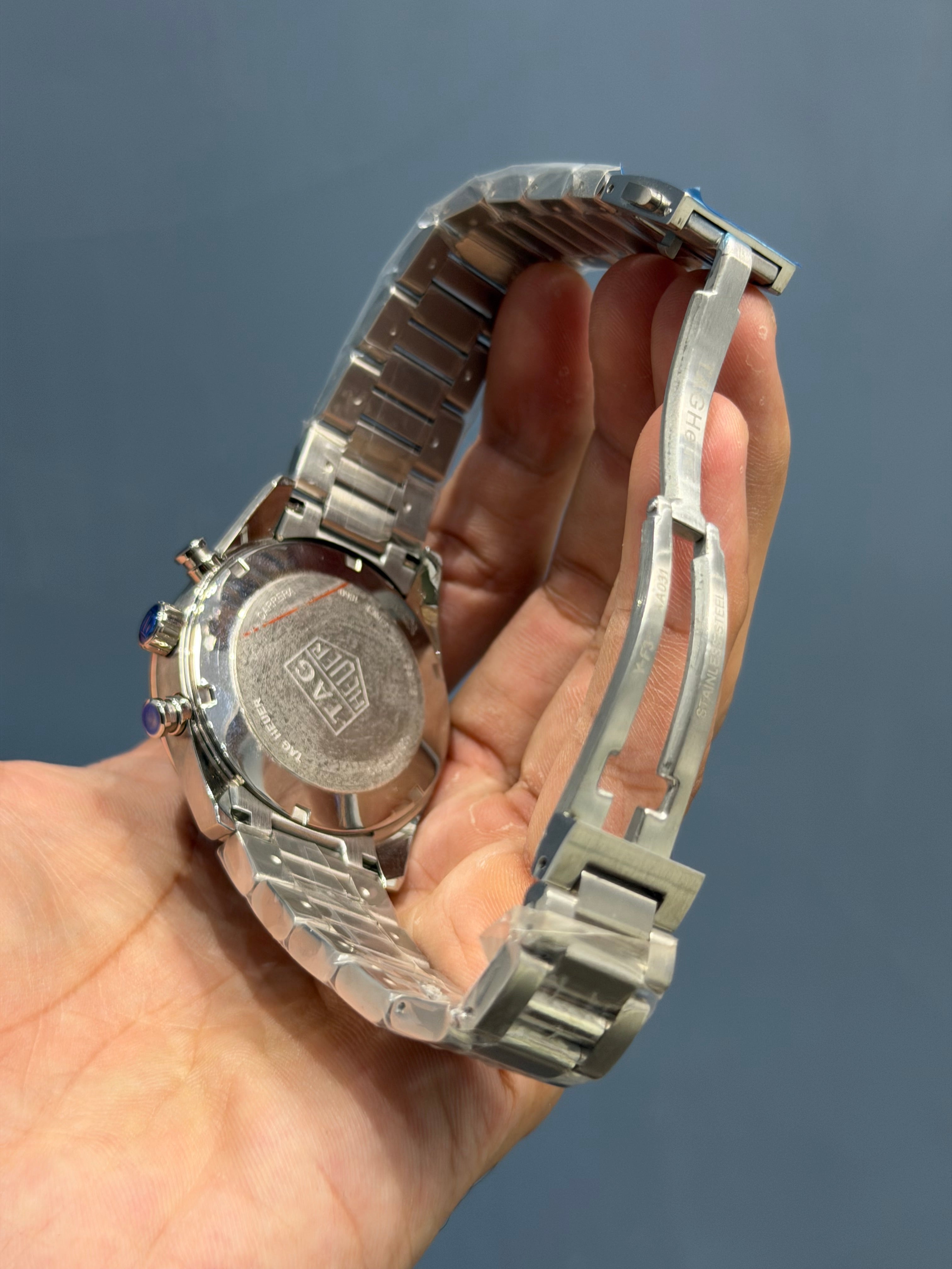 NEW COLLECTION CHRONOGRAPH PENDULUM SILVER WITH MINT BLUE DIAL MENS WATCH