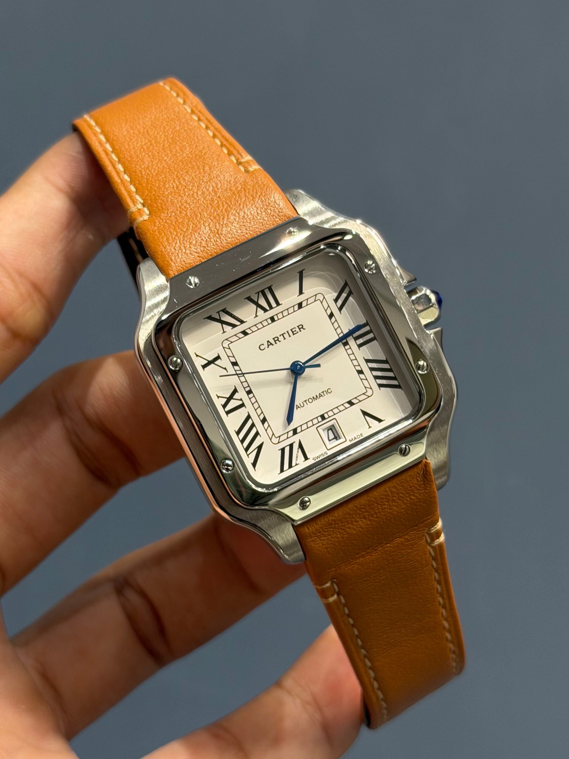 NEW COLLECTION SILVER CASE WITH WHITE DIAL & CAMEL BROWN LEATHER STRAP