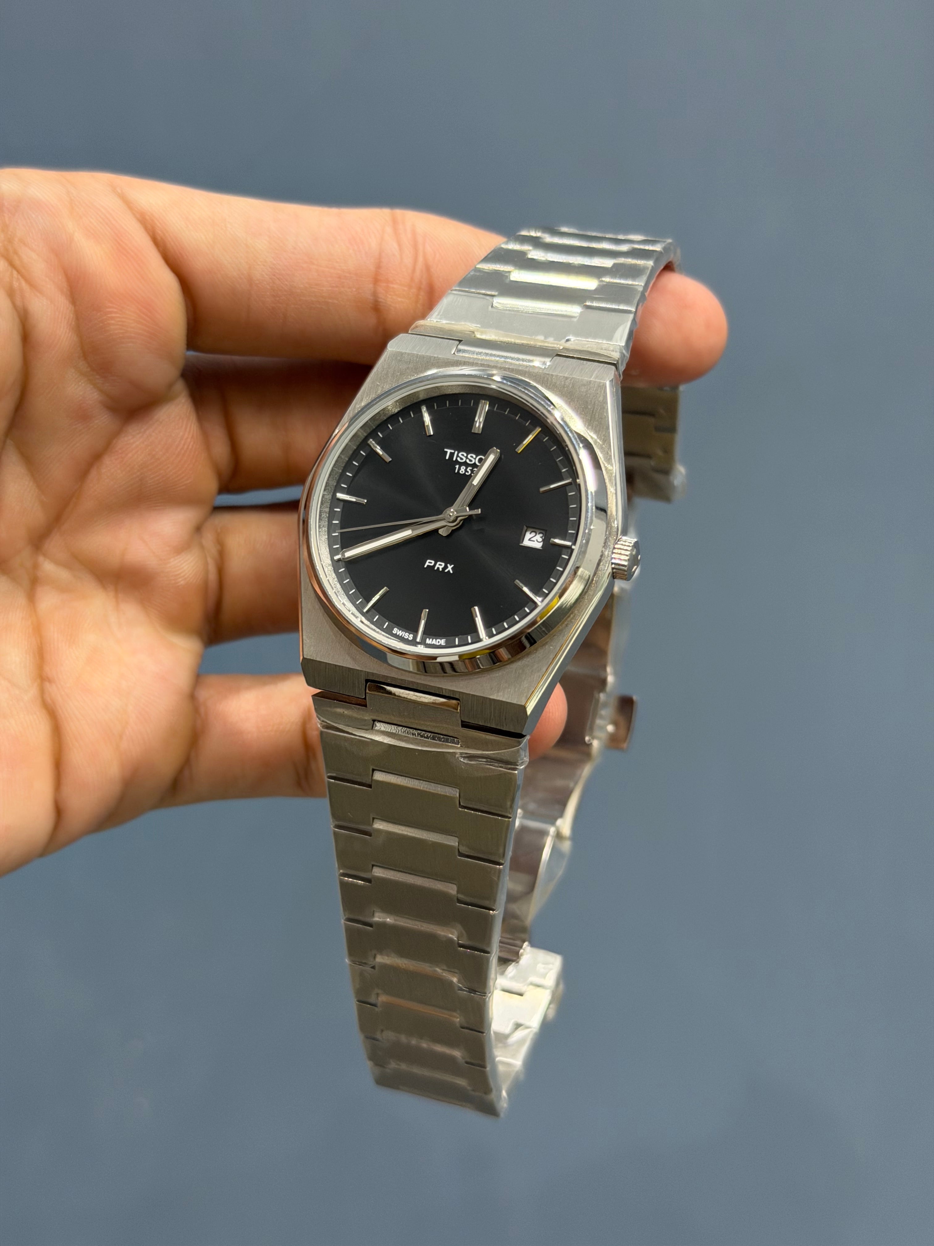 NEW COLLECTION SILVER WITH BLACK PLAIN DIAL STAINLESS STEEL AUTOMATIC WATCH
