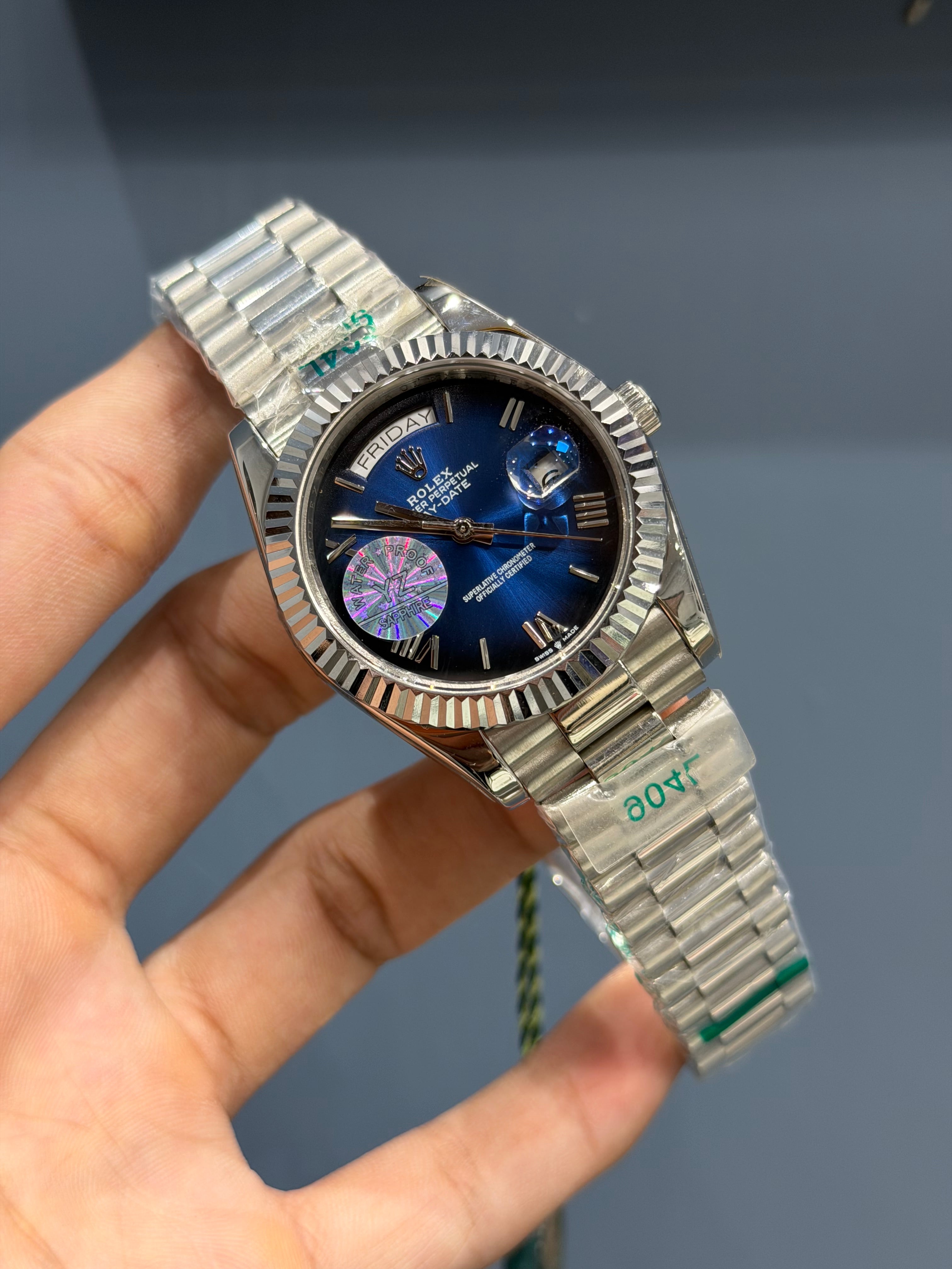 NEW COLLECTION 40MM SILVER WITH BLUE DIAL ROMAN FIGURE FLUTED BEZEL YZ FACTORY