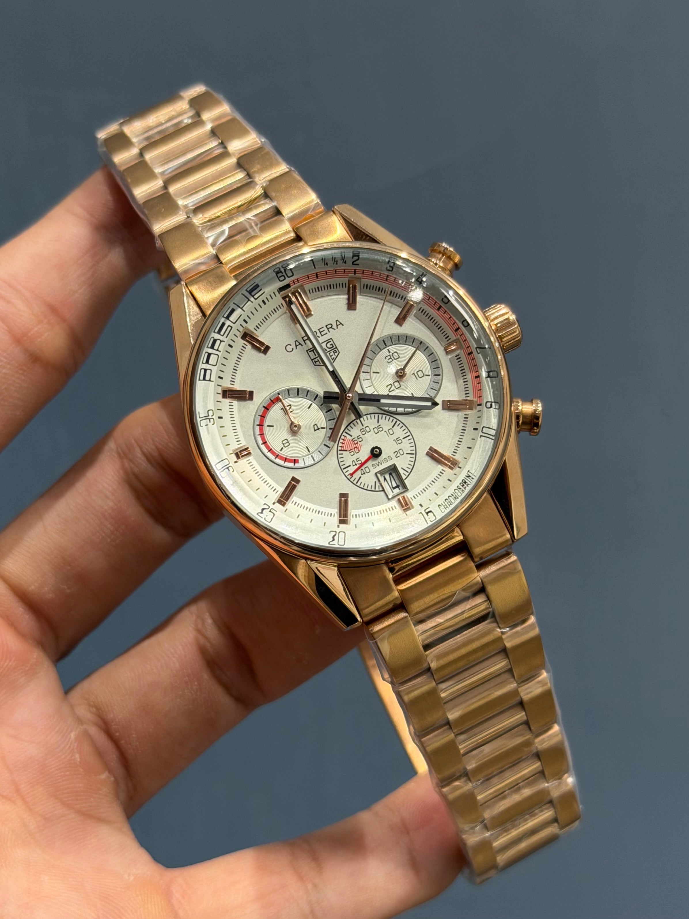 NEW COLLECTION CHRONOGRAPH ROSE GOLD WITH WHITE DIAL MENS WATCH