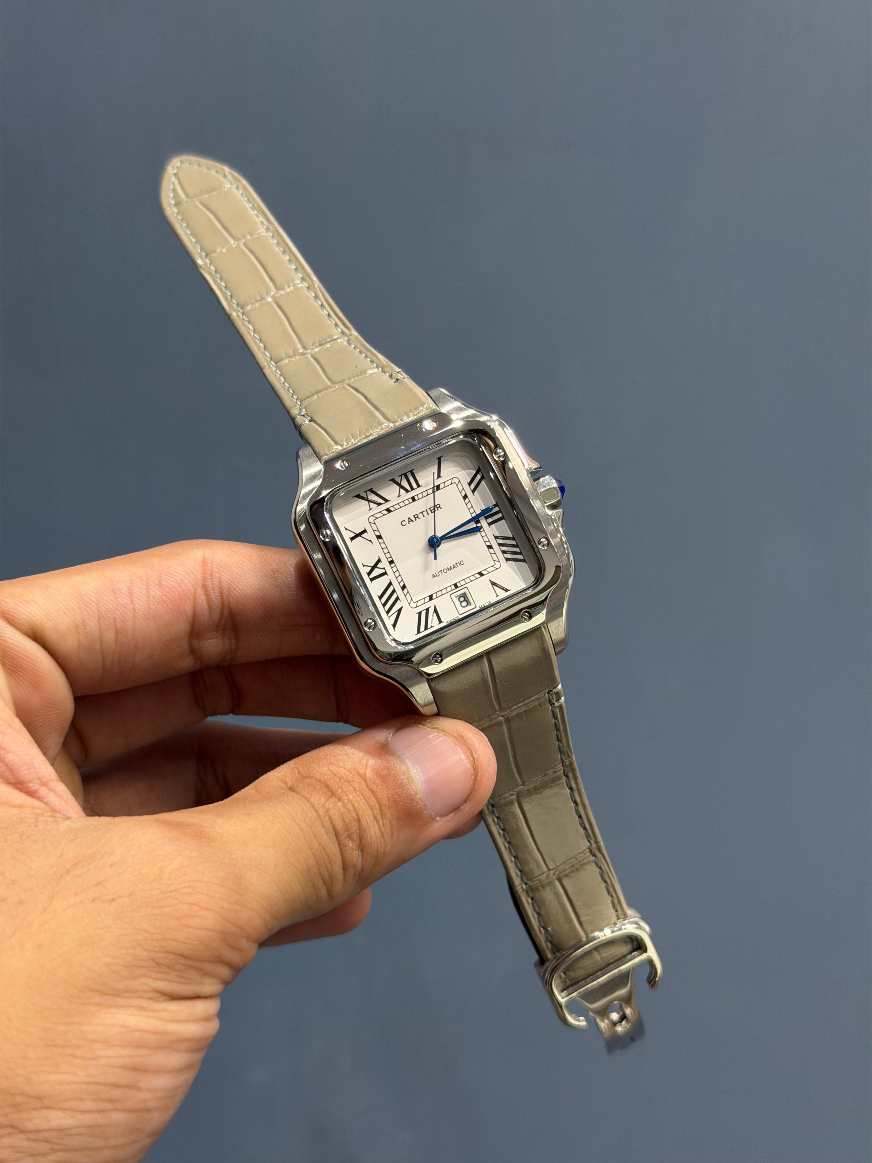 NEW COLLECTION SILVER CASE WITH WHITE DIAL & GREY LEATHER STRAP
