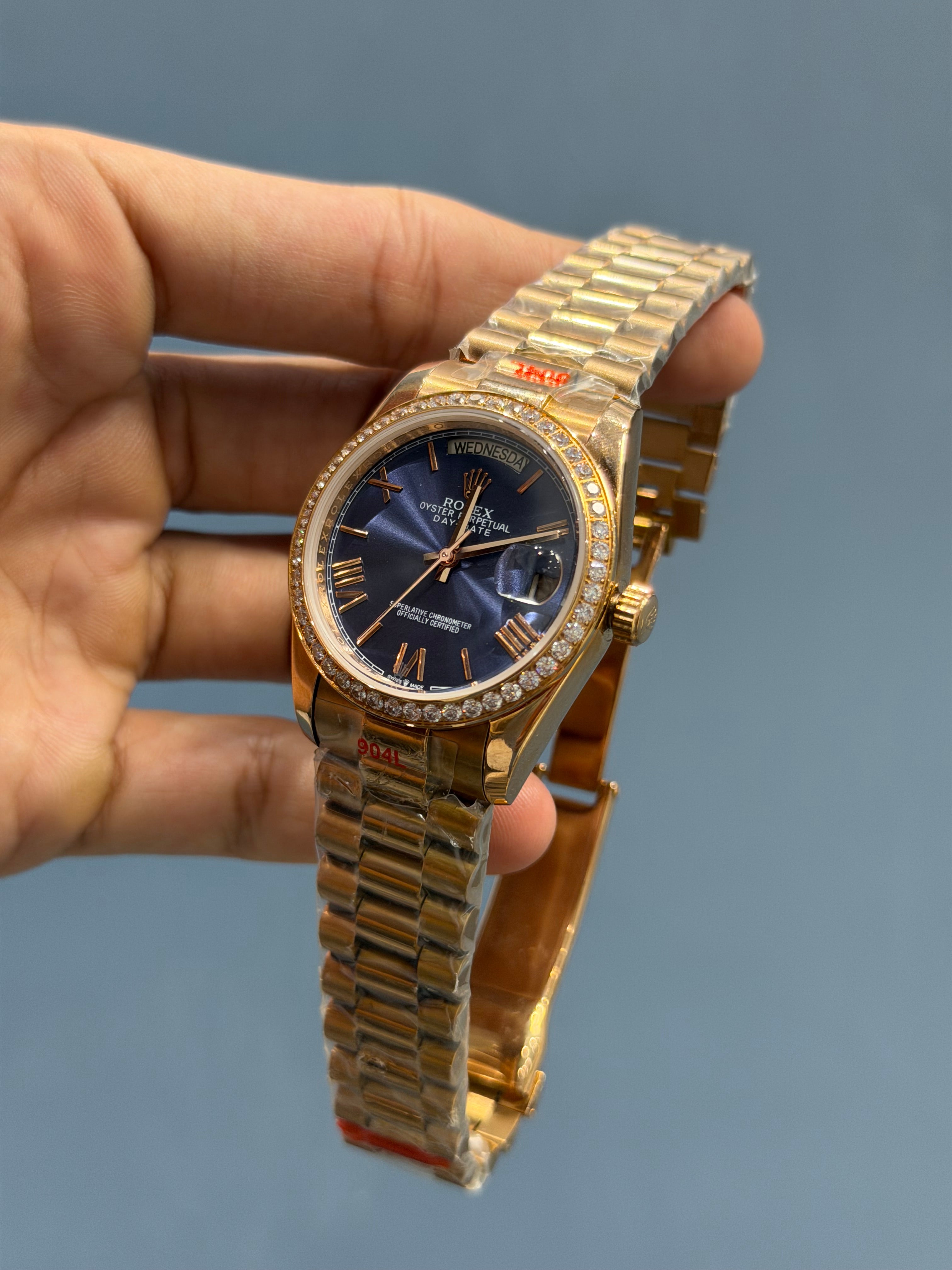 NEW COLLECTION 36 ROSE WITH BLUE DIAL STONE BEZEL ROMAN FIGURE AUTOMATIC WATCH YZ FACTORY