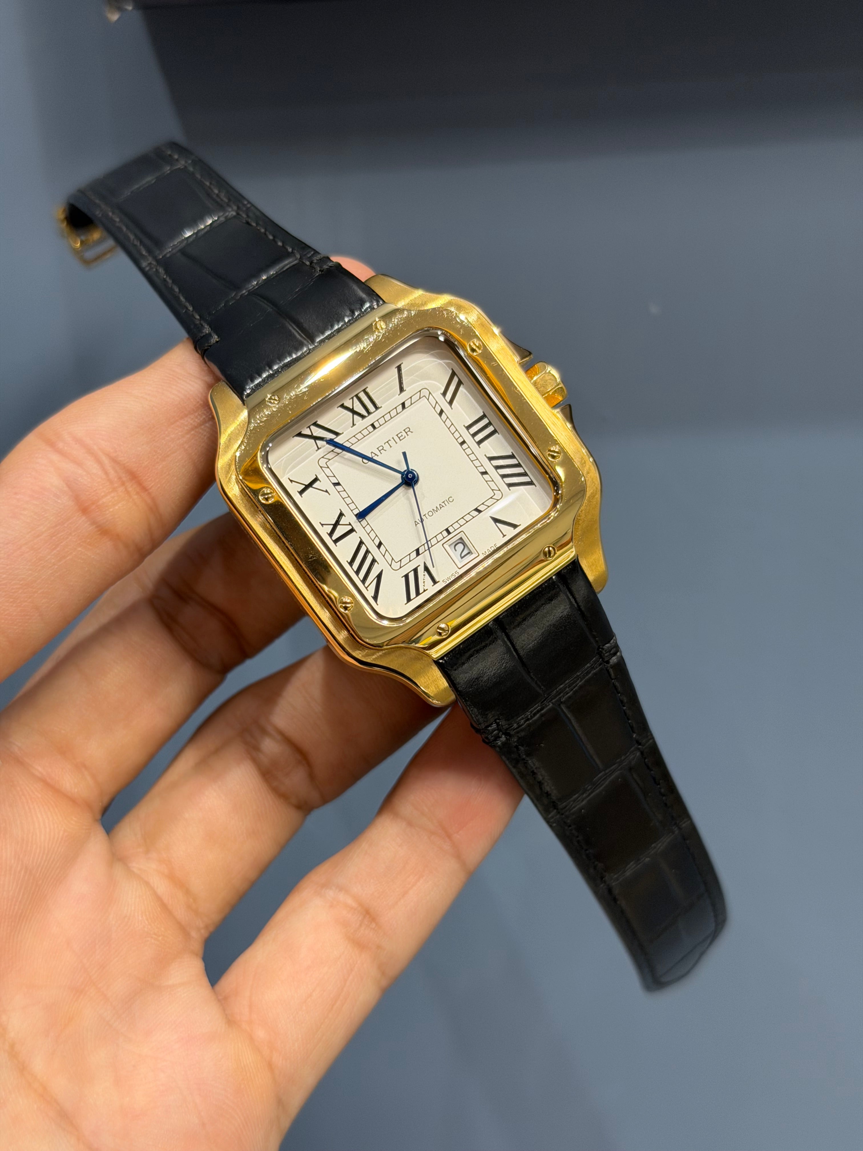 NEW COLLECTION GOLD CASE WITH WHITE DIAL & BLACK LEATHER STRAP