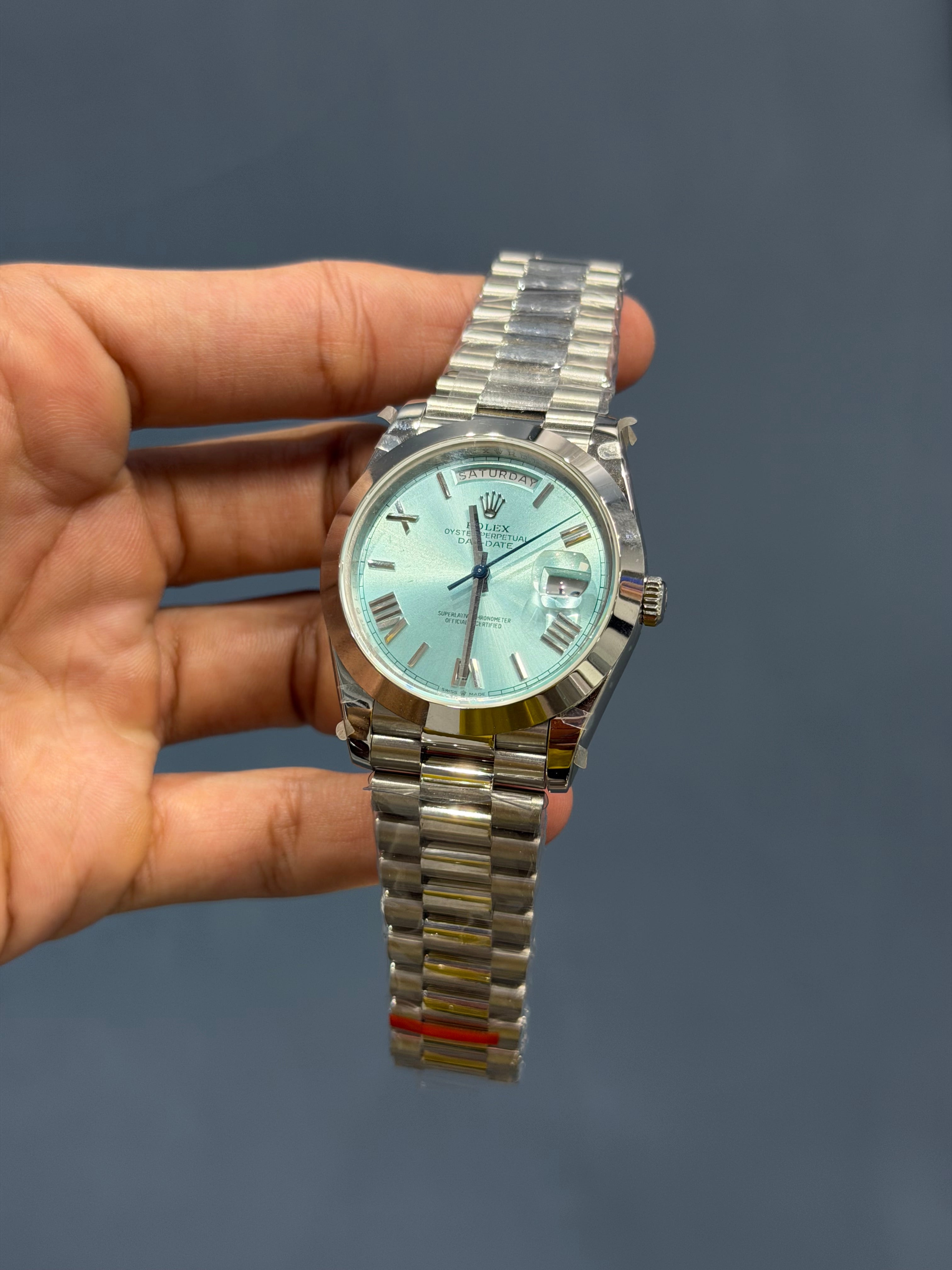 NEW COLLECTION 40 SILVER WITH SKY BLUE DIAL & ROMAN NUMERAL AUTOMATIC WATCH BP MADE