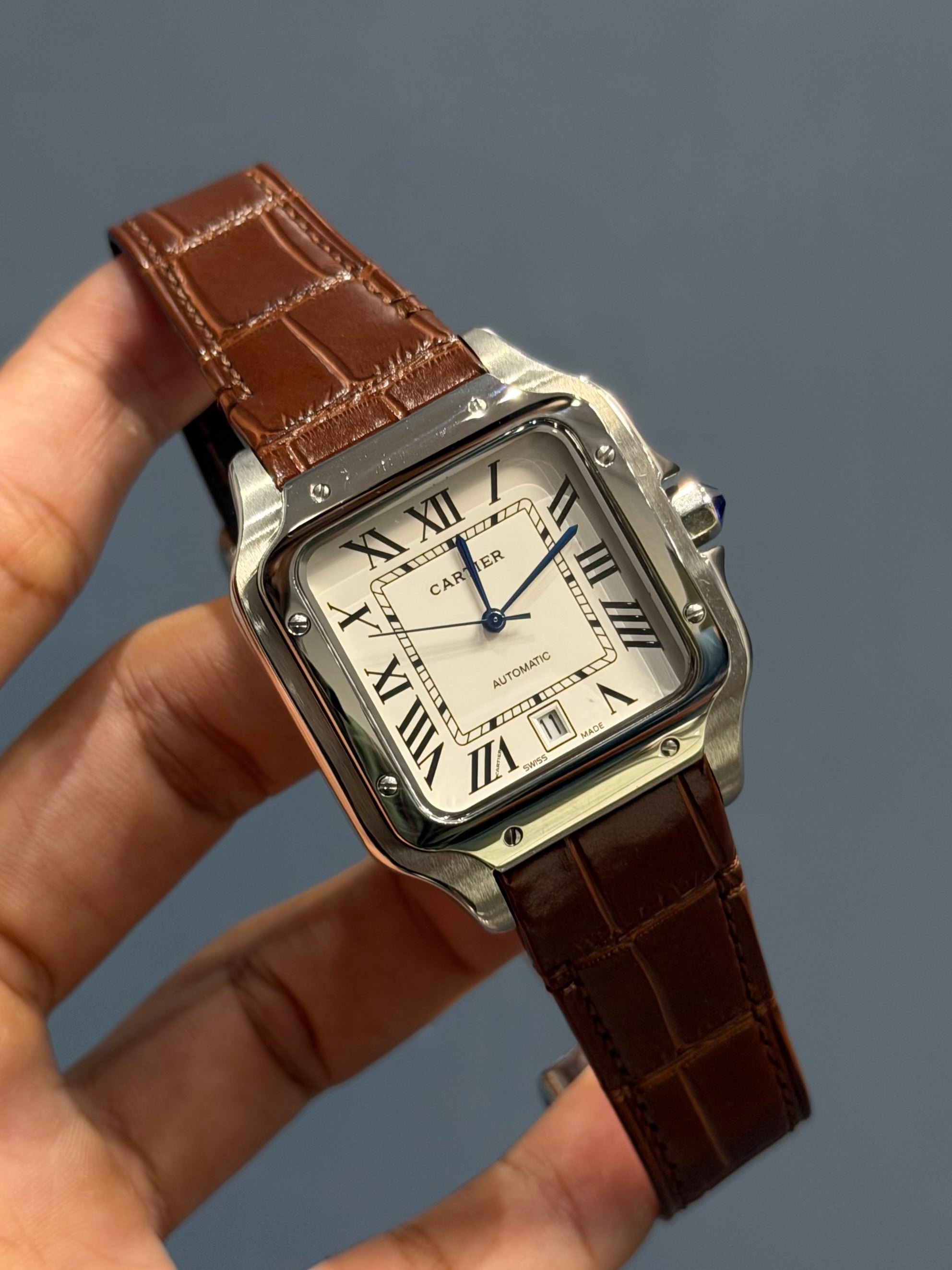 NEW COLLECTION SILVER CASE WITH WHITE DIAL & BROWN LEATHER STRAP