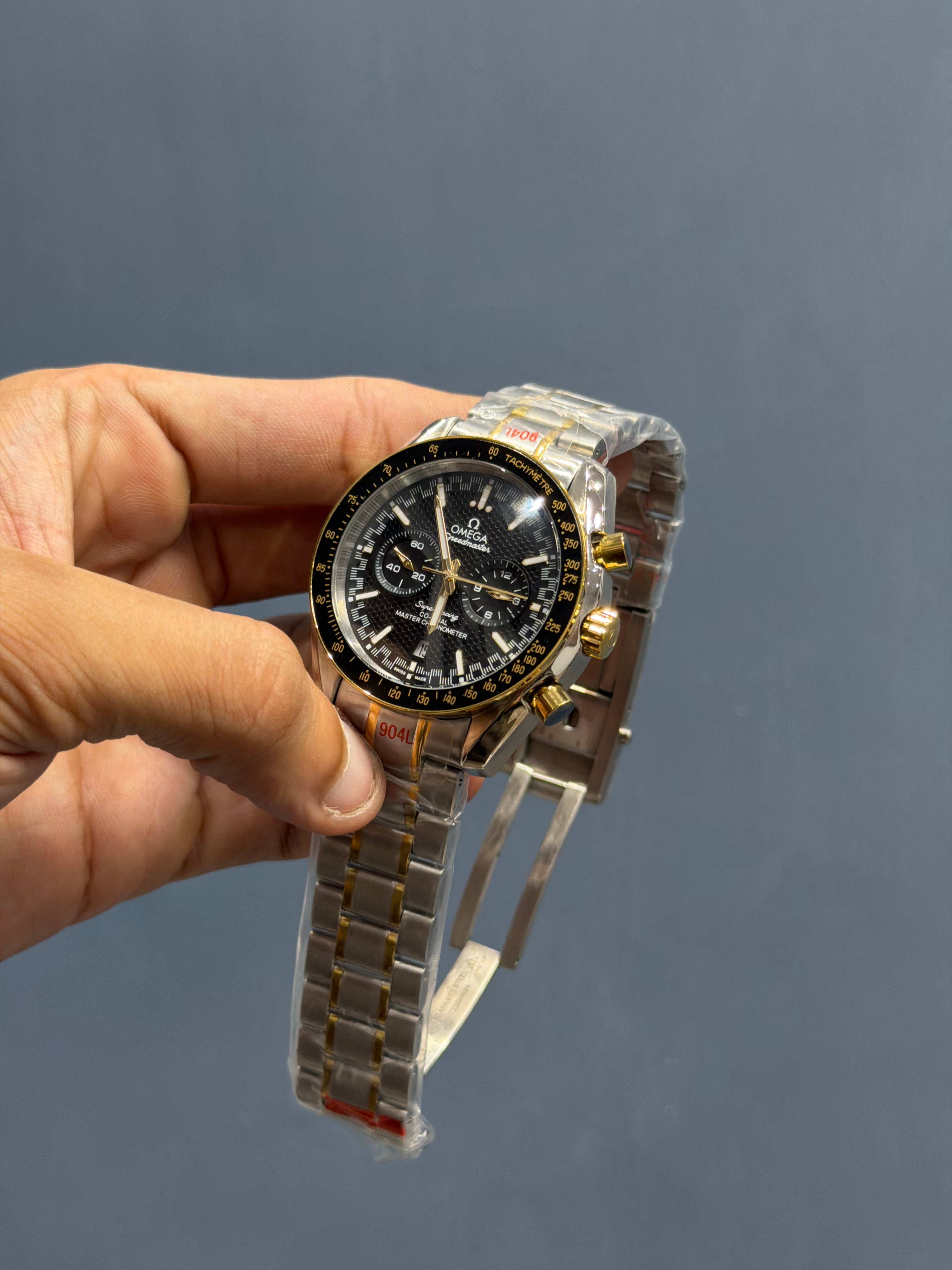 NEW COLLECTION CHRONOGRAPH TWOTONE WITH BLACK DIAL CHAIN WATCH