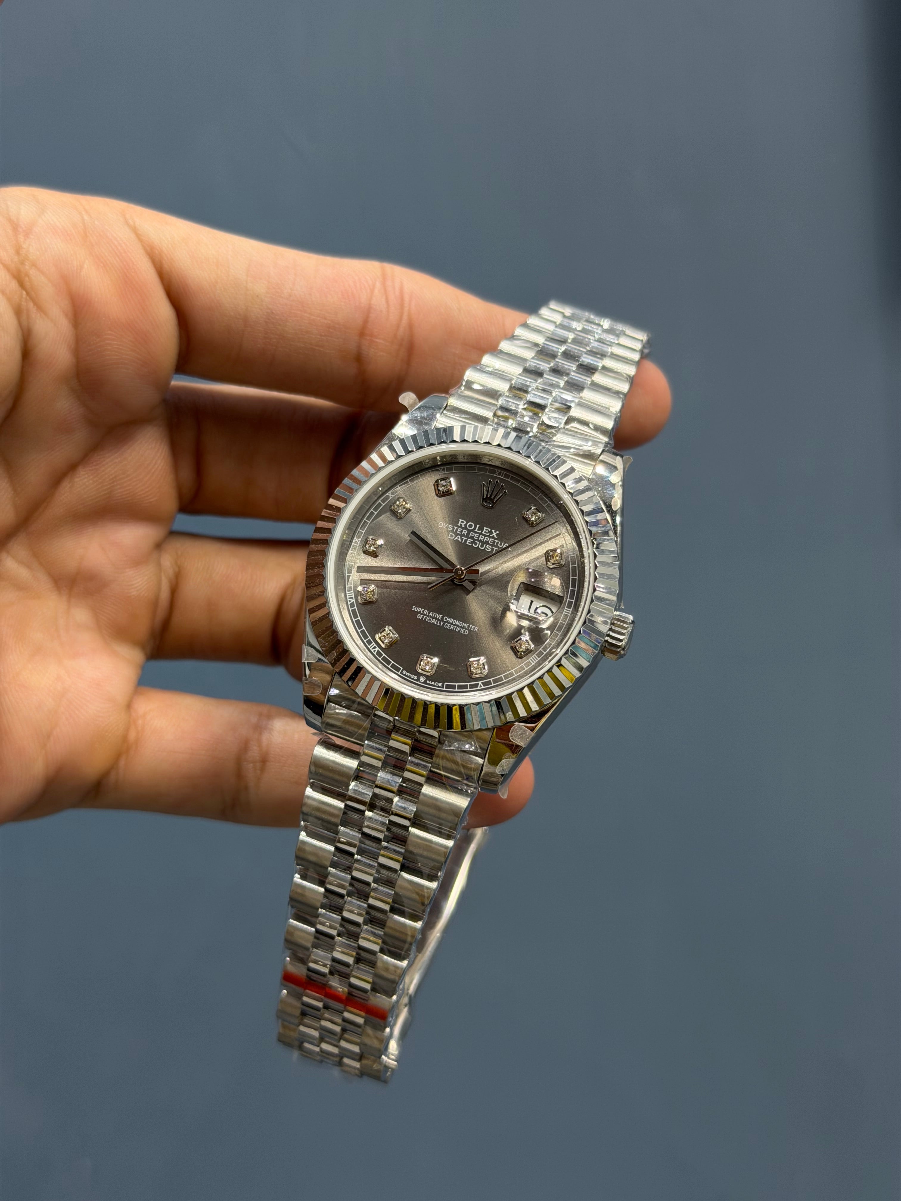 NEW COLLECTION 41 SILVER WITH GREY DIAL STONED INDEX AUTOMATIC WATCH BP MADE