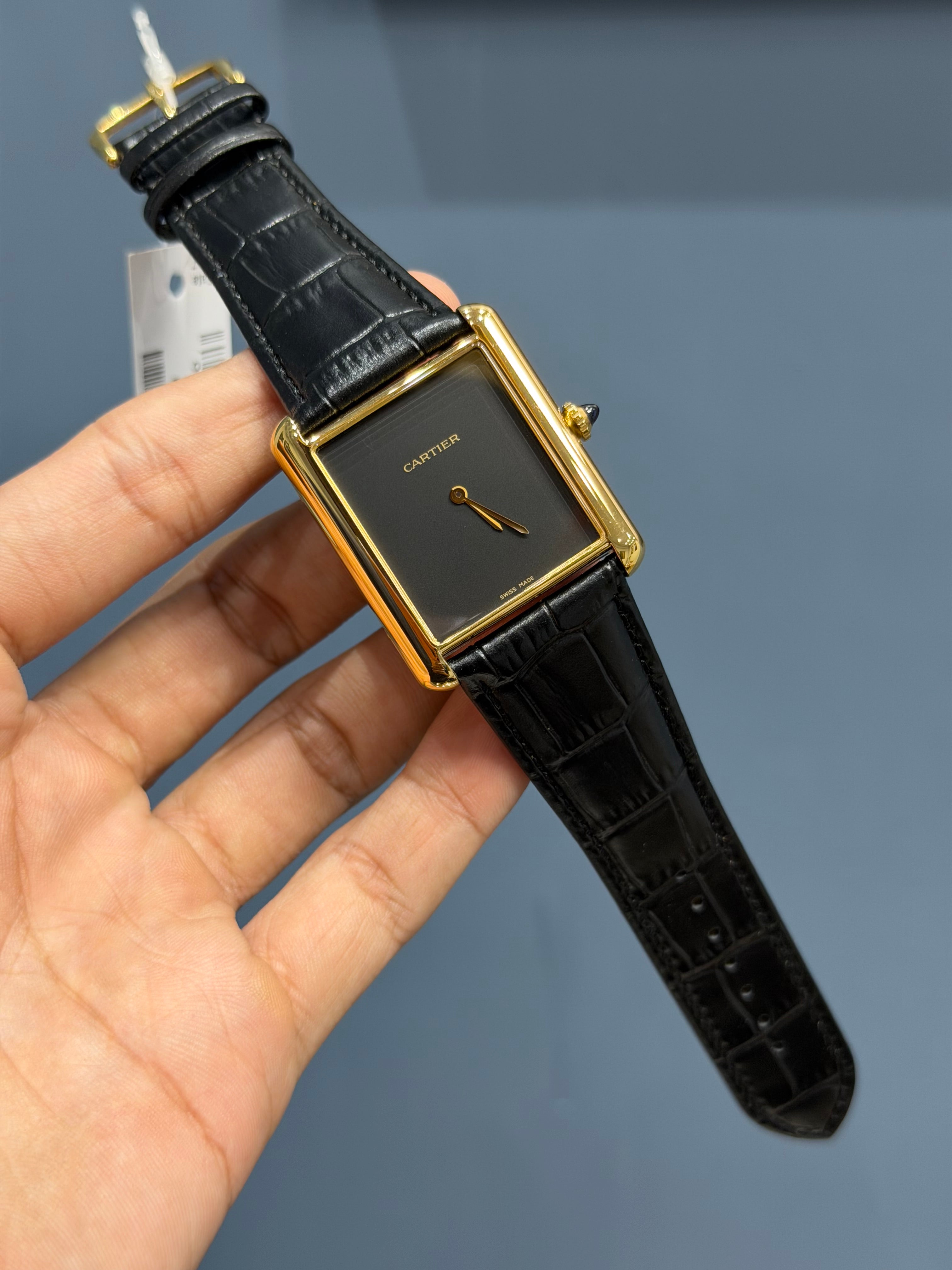 NEW COLLECTION YELLOW GOLD CASE WITH BLACK DIAL & LEATHER STRAP WATCH