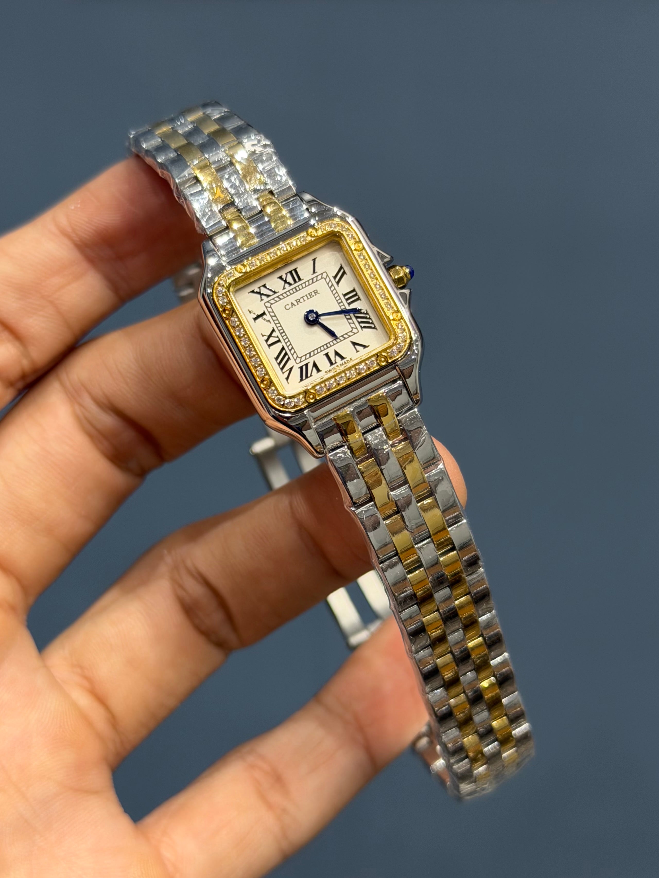 NEW COLLECTION YELLOW GOLD TWOTONE WITH WHITE DIAL STONE BEZEL LADIES WATCH