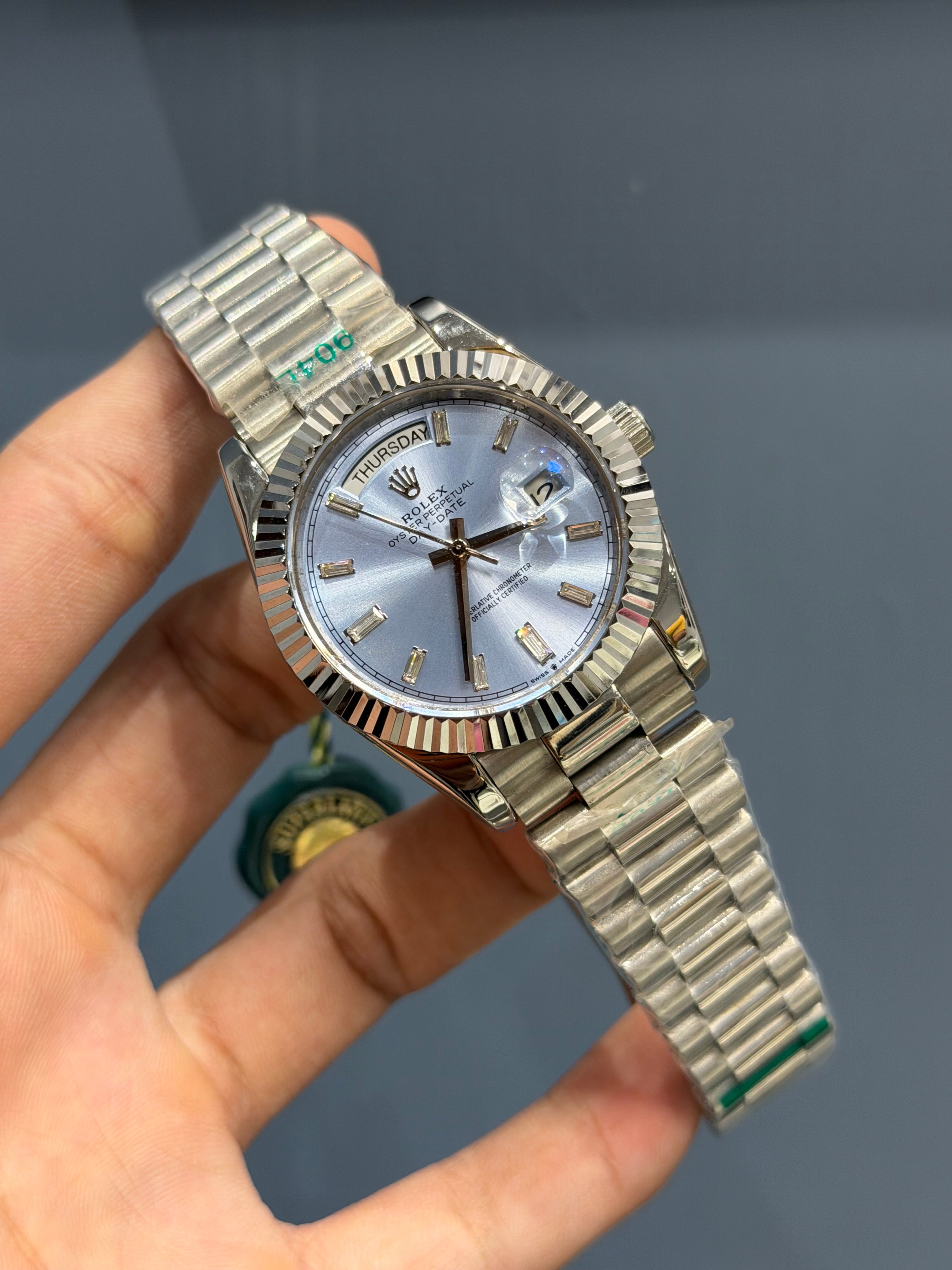 NEW COLLECTION 40MM SILVER WITH SKY BLUE DIAL SHORT STONE INDEX FIGURE YZ MADE