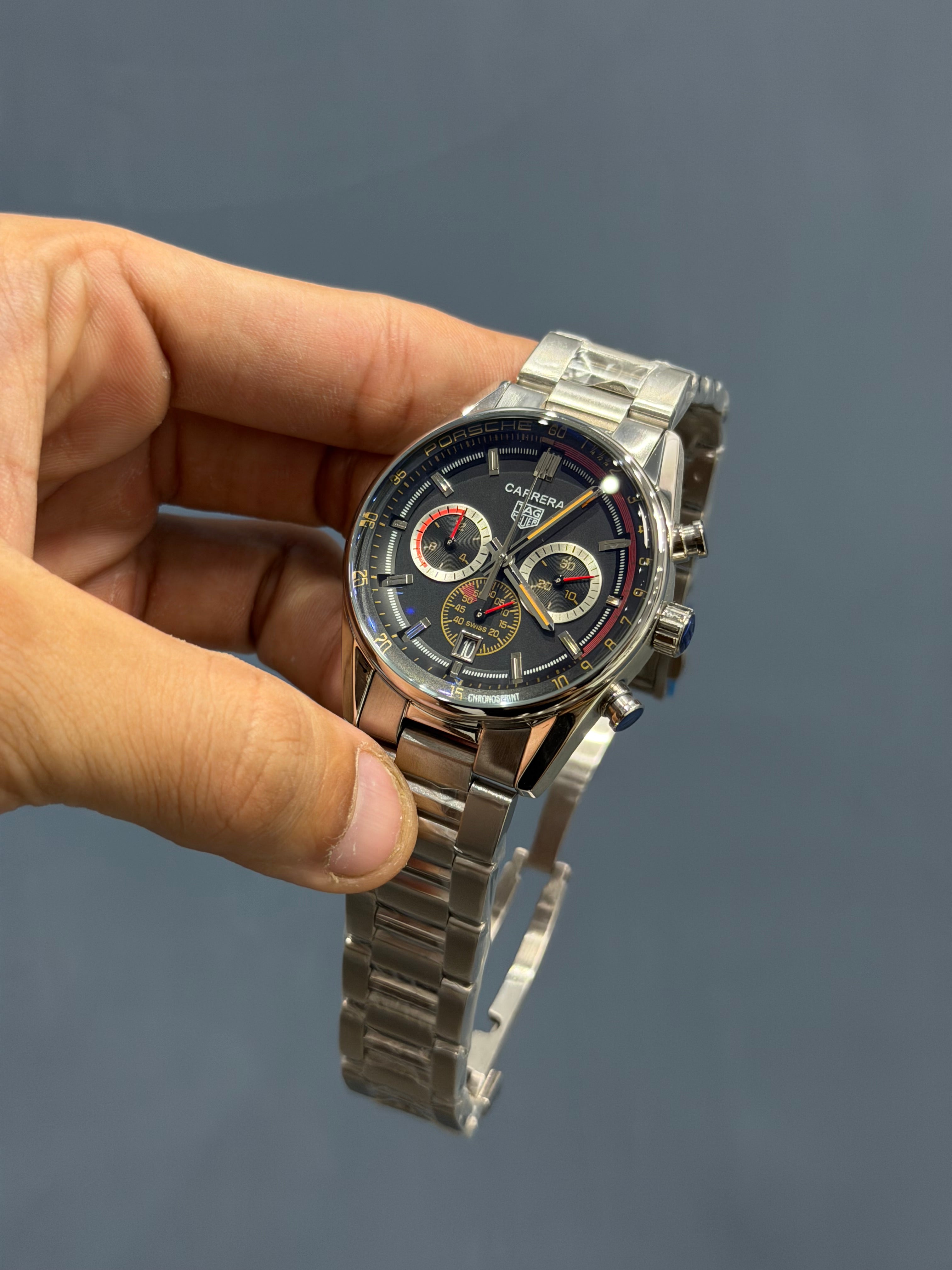 NEW COLLECTION CHRONOGRAPH PENDULUM SILVER WITH MINT BLACK DIAL MENS WATCH