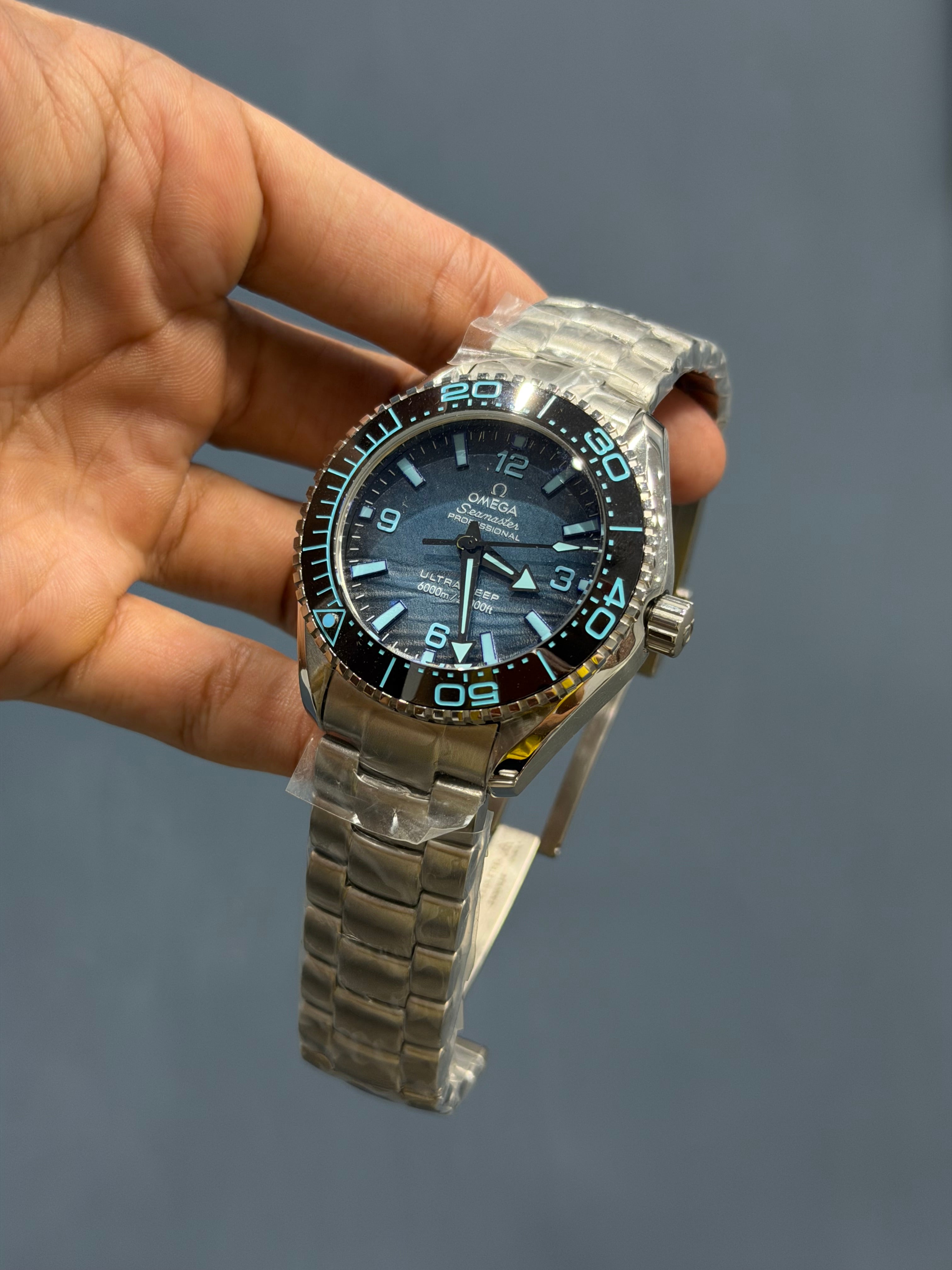 NEW COLLECTION AUTOMATIC SILVER WITH BLUE DIAL CHAIN WATCH