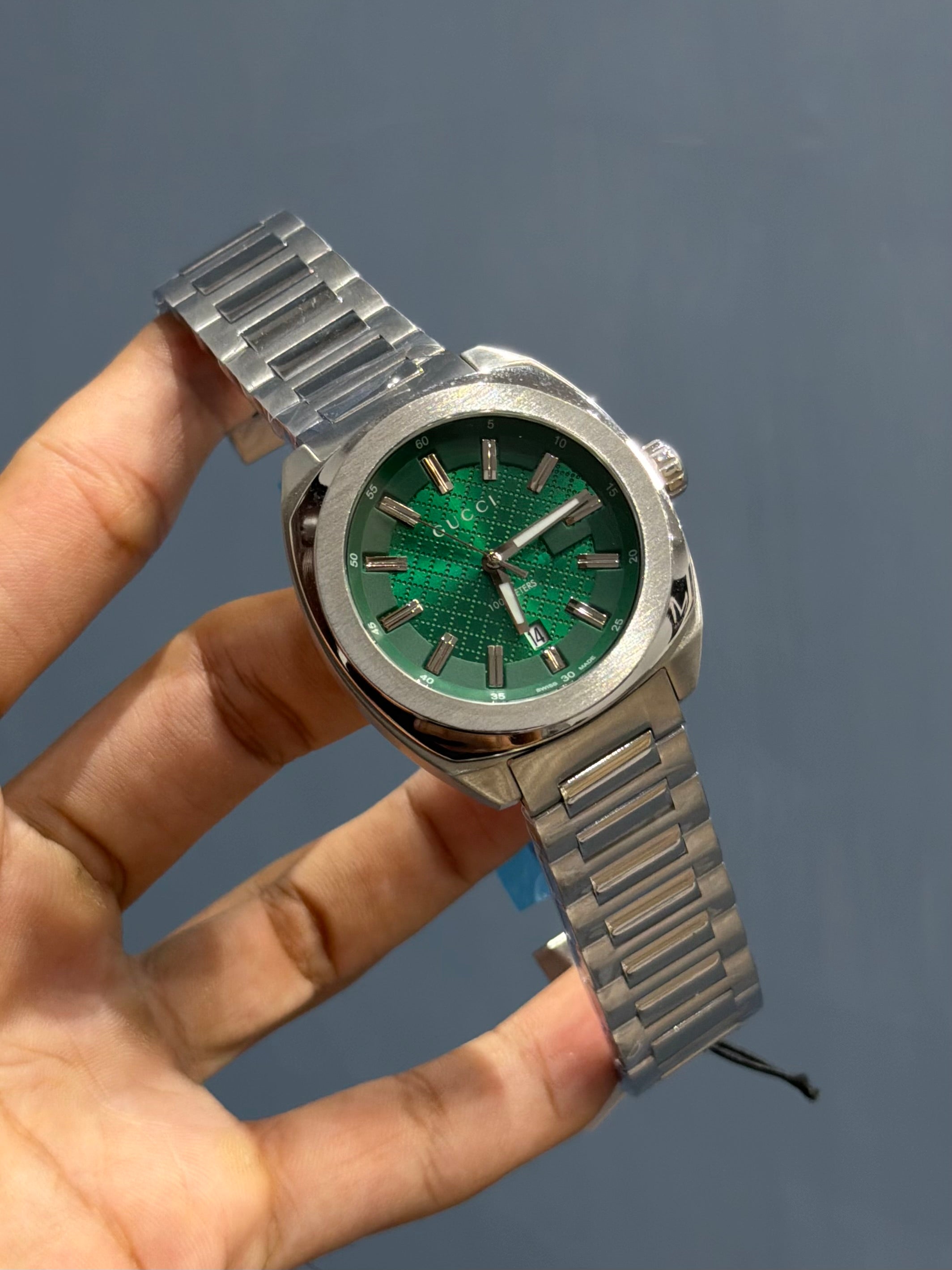 NEW COLLECTION SILVER WITH GREEN DIAL CHAIN WATCH