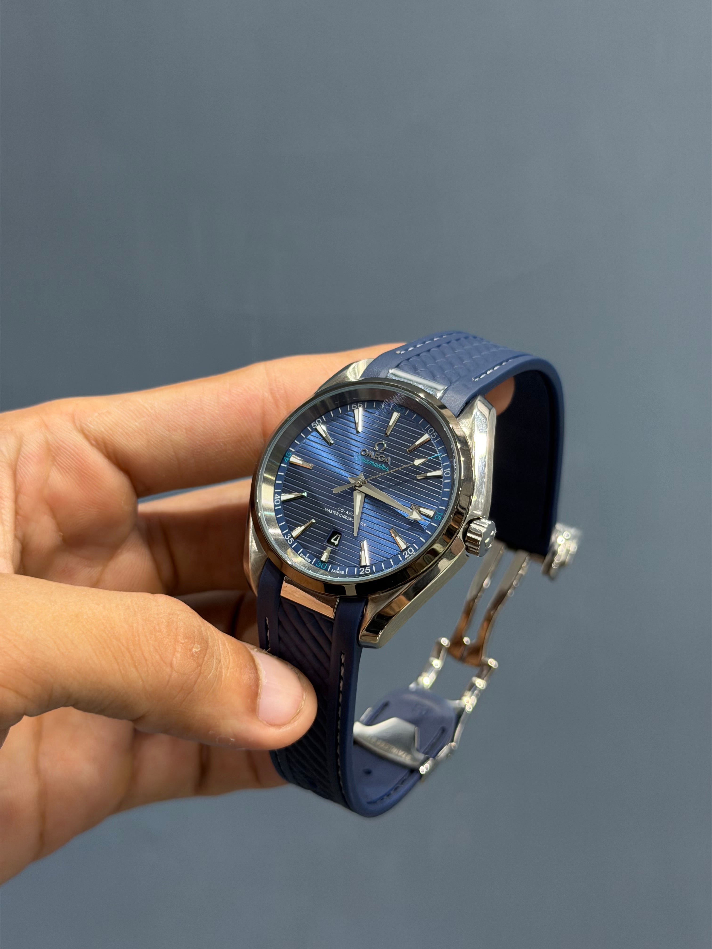 NEW COLLECTION SILVER CASE WITH BLUE DIAL & RUBBER STRAP