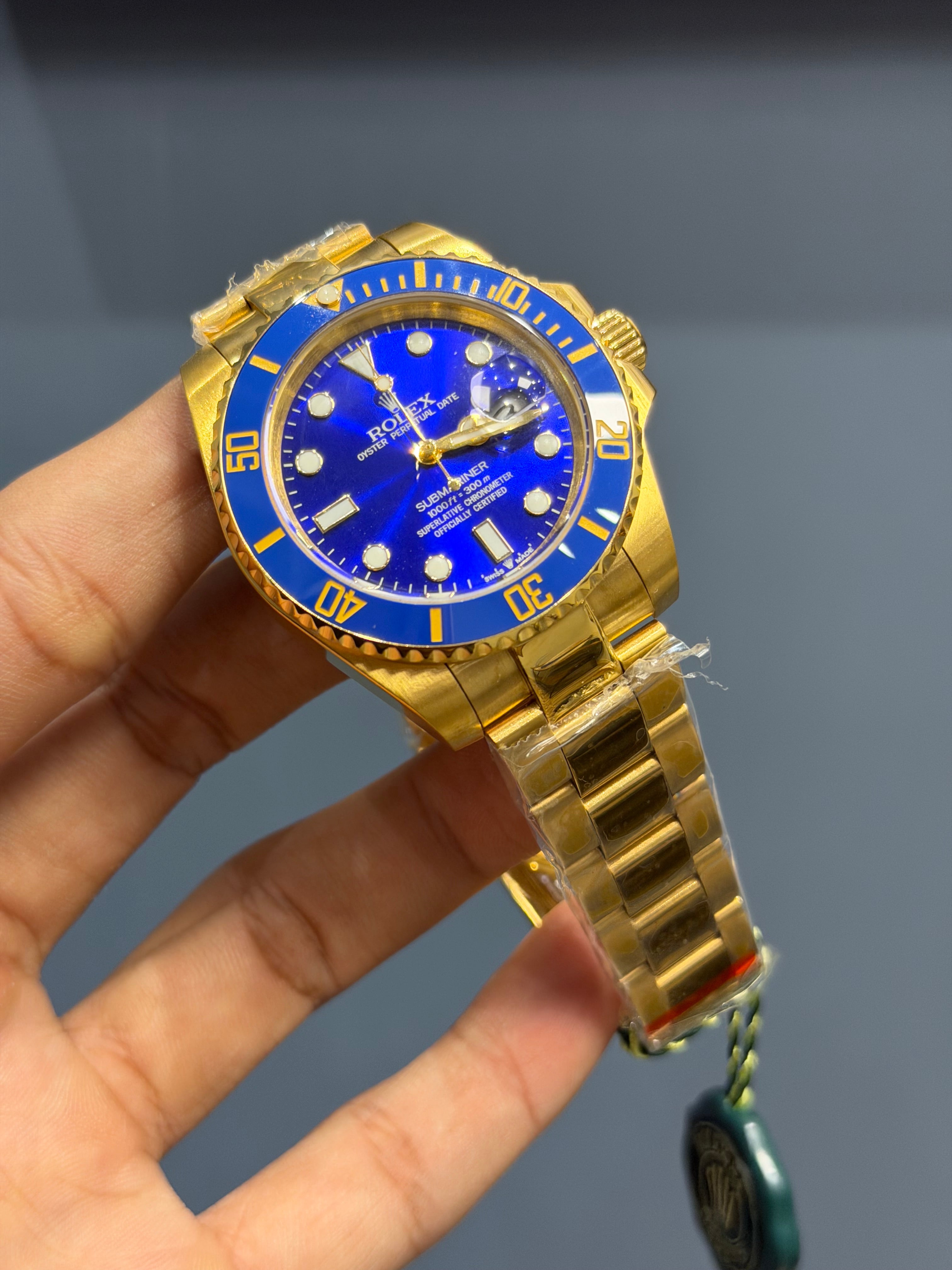 NEW COLLECTION 40 YELLOW GOLD WITH BLUE DIAL & BLUE BEZEL AUTOMATIC WATCH ZR FACTORY