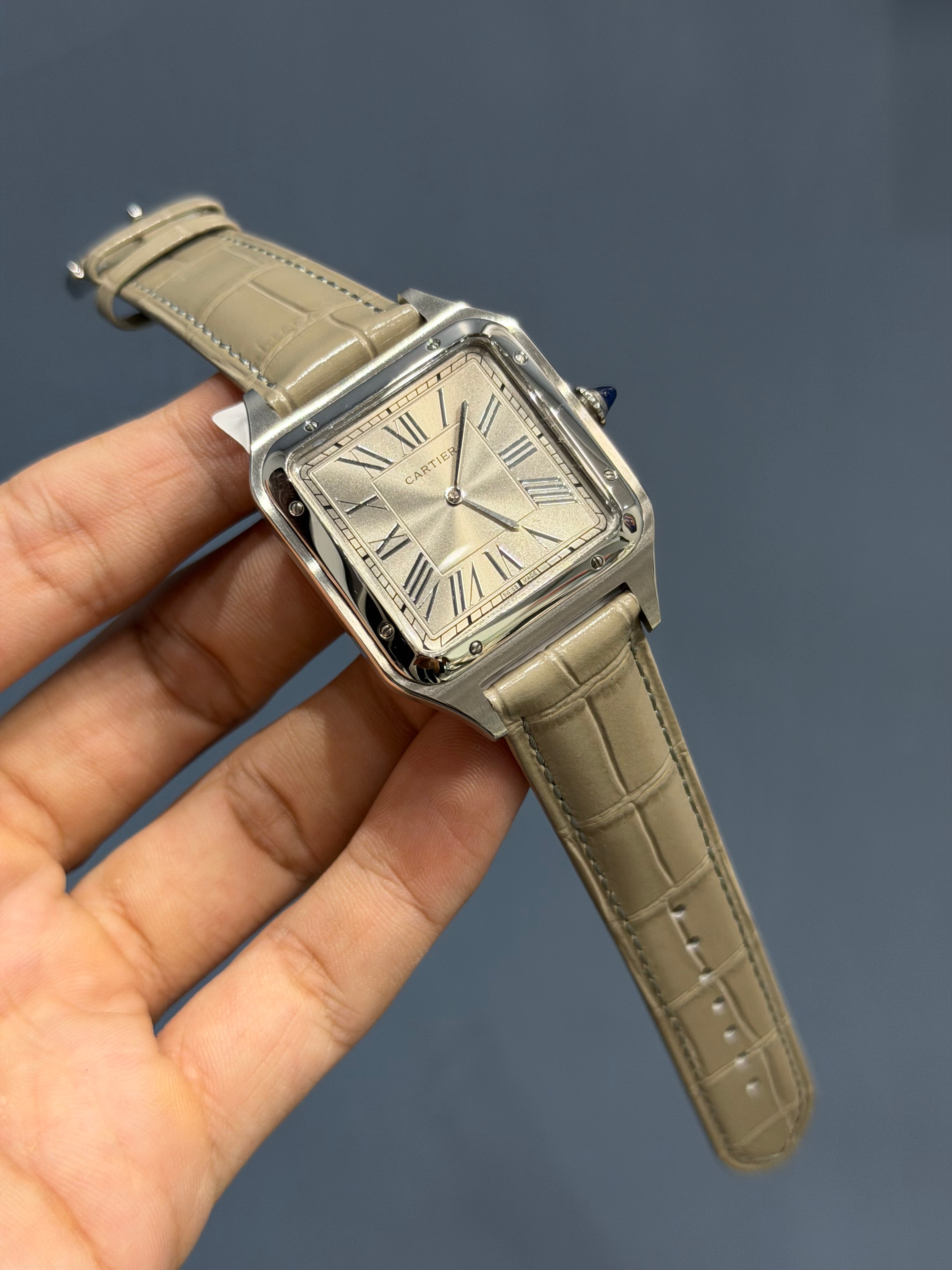 NEW COLLECTION SILVER CASE WITH GREY  DIAL & CREAM LEATHER STRAP