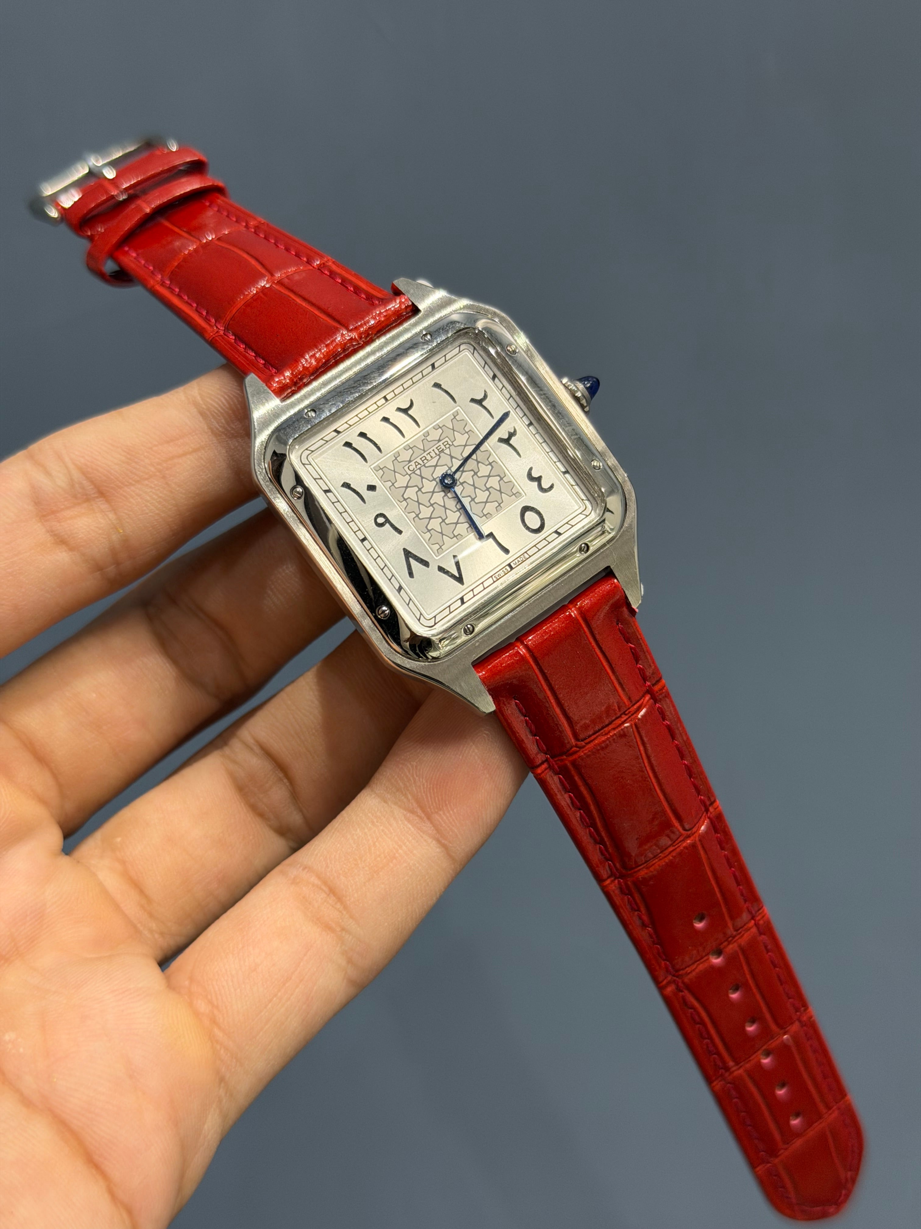 NEW COLLECTION SILVER CASE WITH WHITE ARABIC DIAL & RED LEATHER STRAP