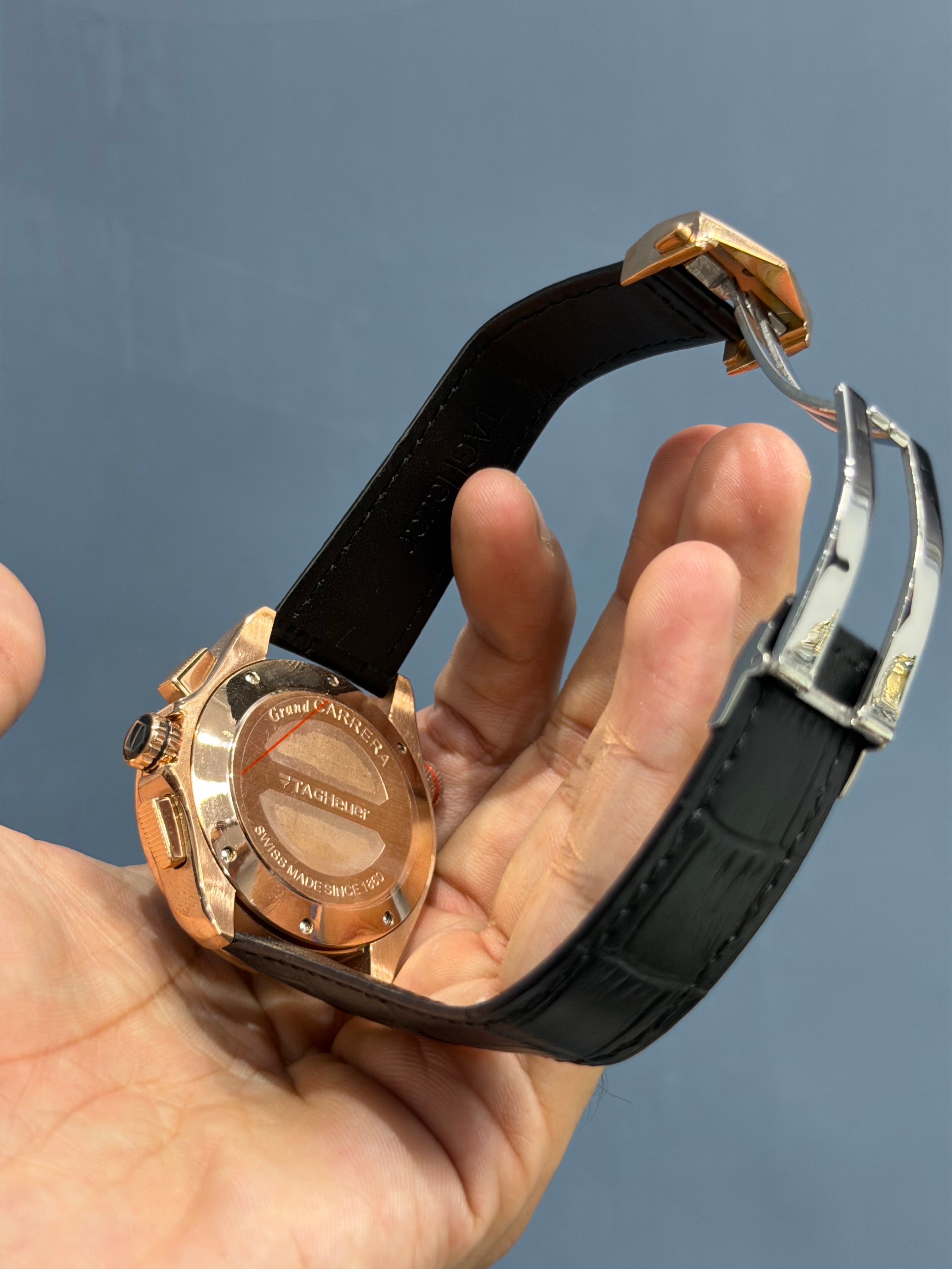 NEW COLLECTION CHRONOGRAPH ROSE GOLD CASE WITH BLACK DIAL LEATHER STRAP