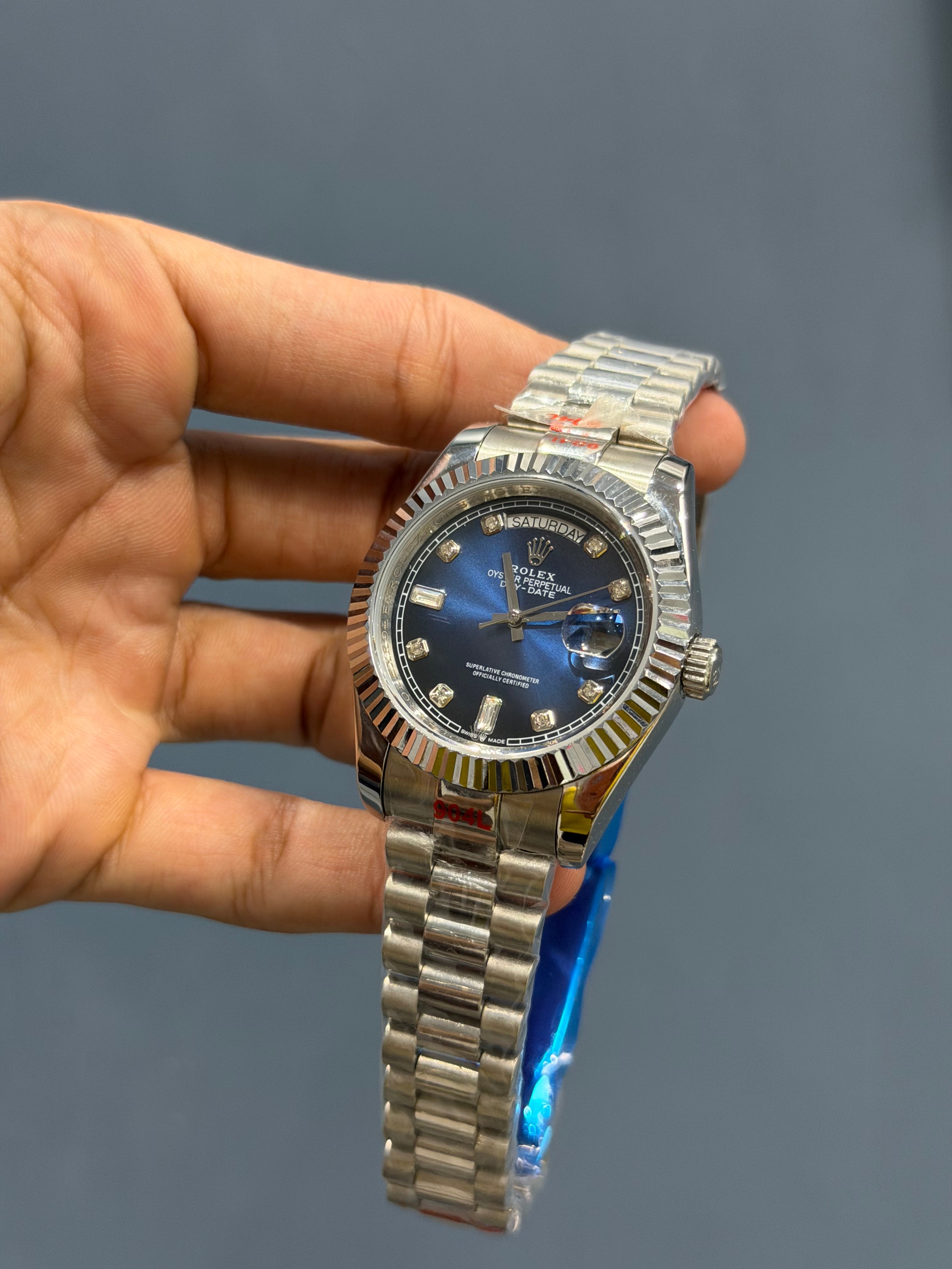NEW COLLECTION 40 SILVER WITH BLUE DIAL STONE NUMERAL & FLUTED BEZEL ZR FACTORY
