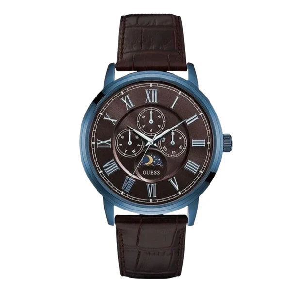 Guess Men’s Quartz Brown Leather Strap Brown Dial 44mm Watch W0870G3