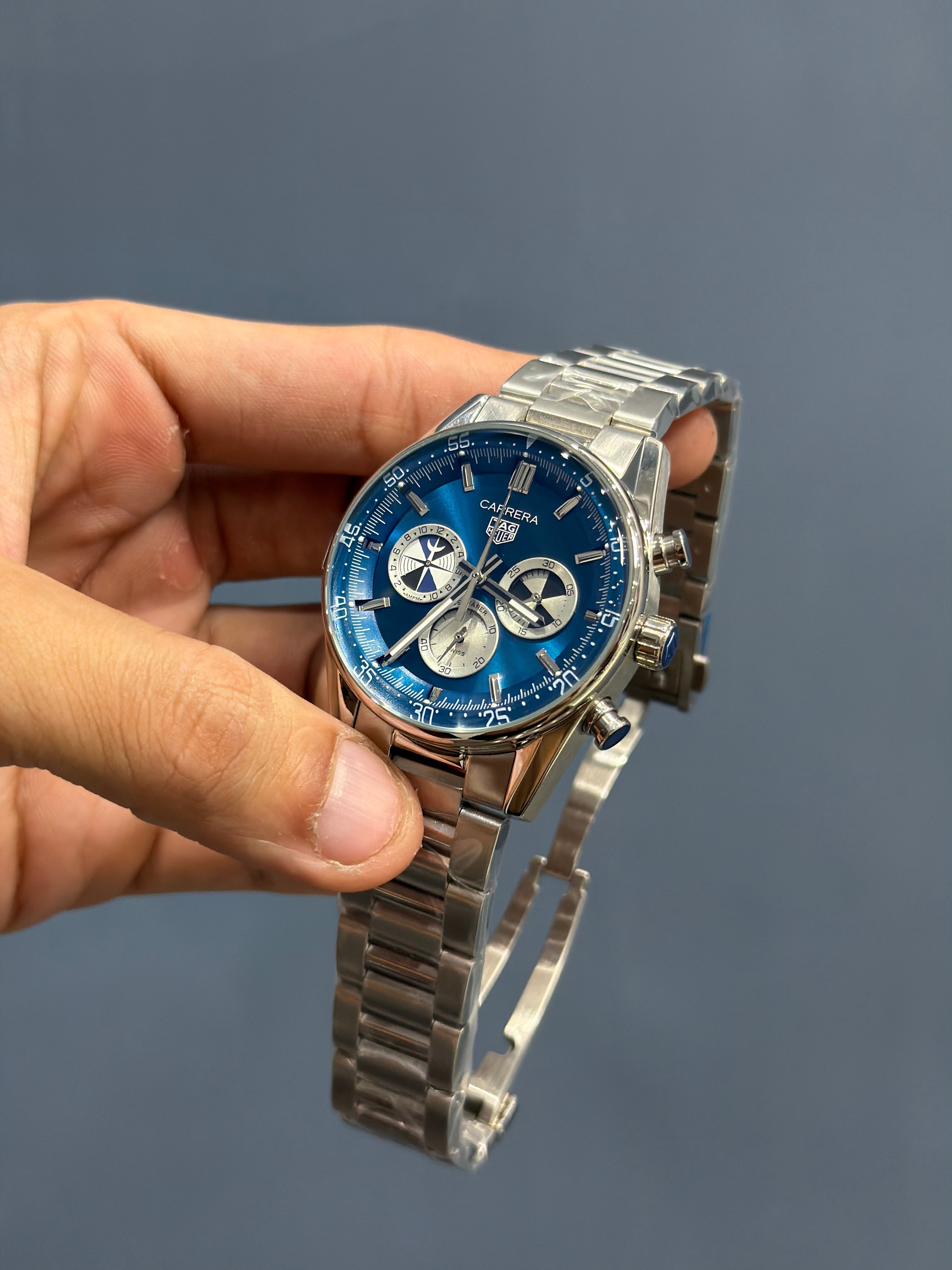 NEW COLLECTION CHRONOGRAPH SEAFARER X HODINKEE SILVER WITH BLUE DIAL MENS WATCH