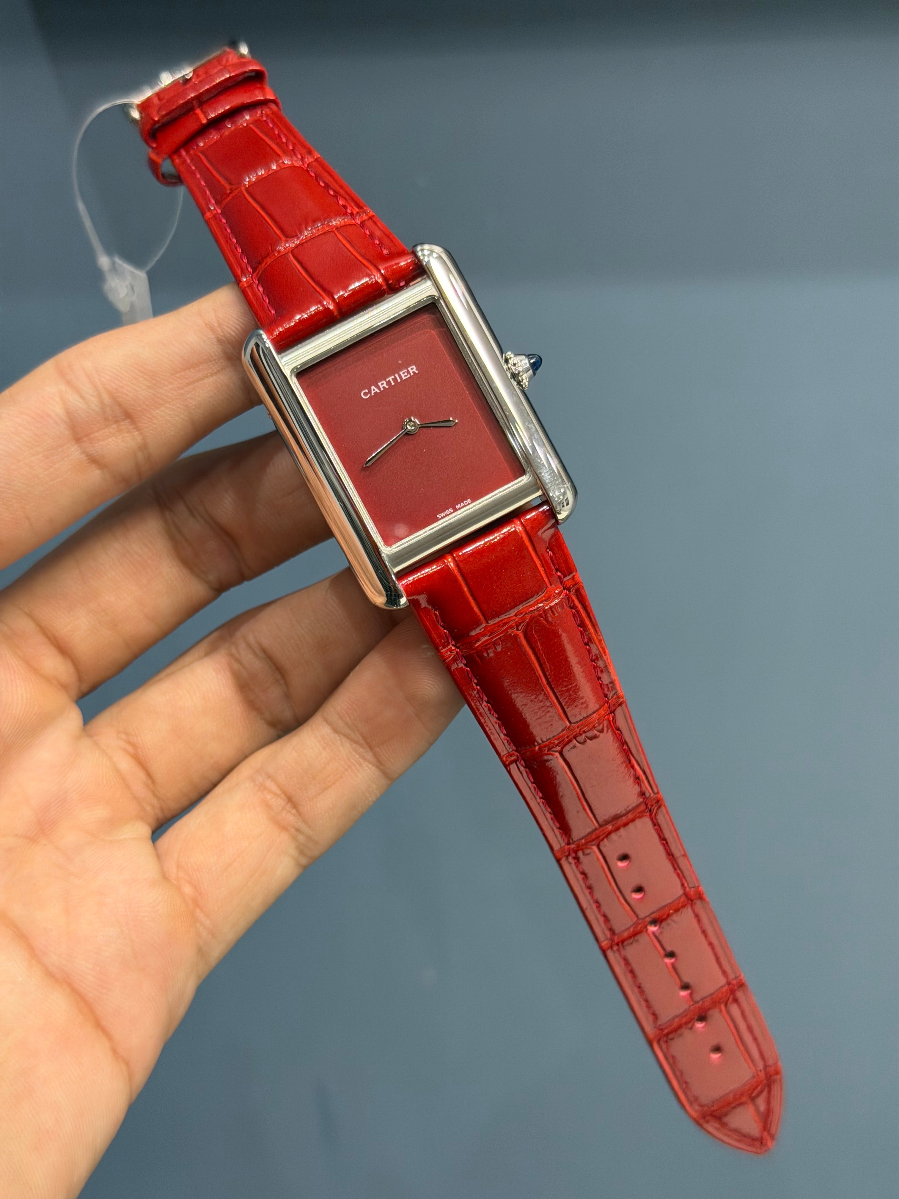 NEW COLLECTION SILVER CASE WITH MAROON DIAL & MAROON LEATHER STRAP WATCH