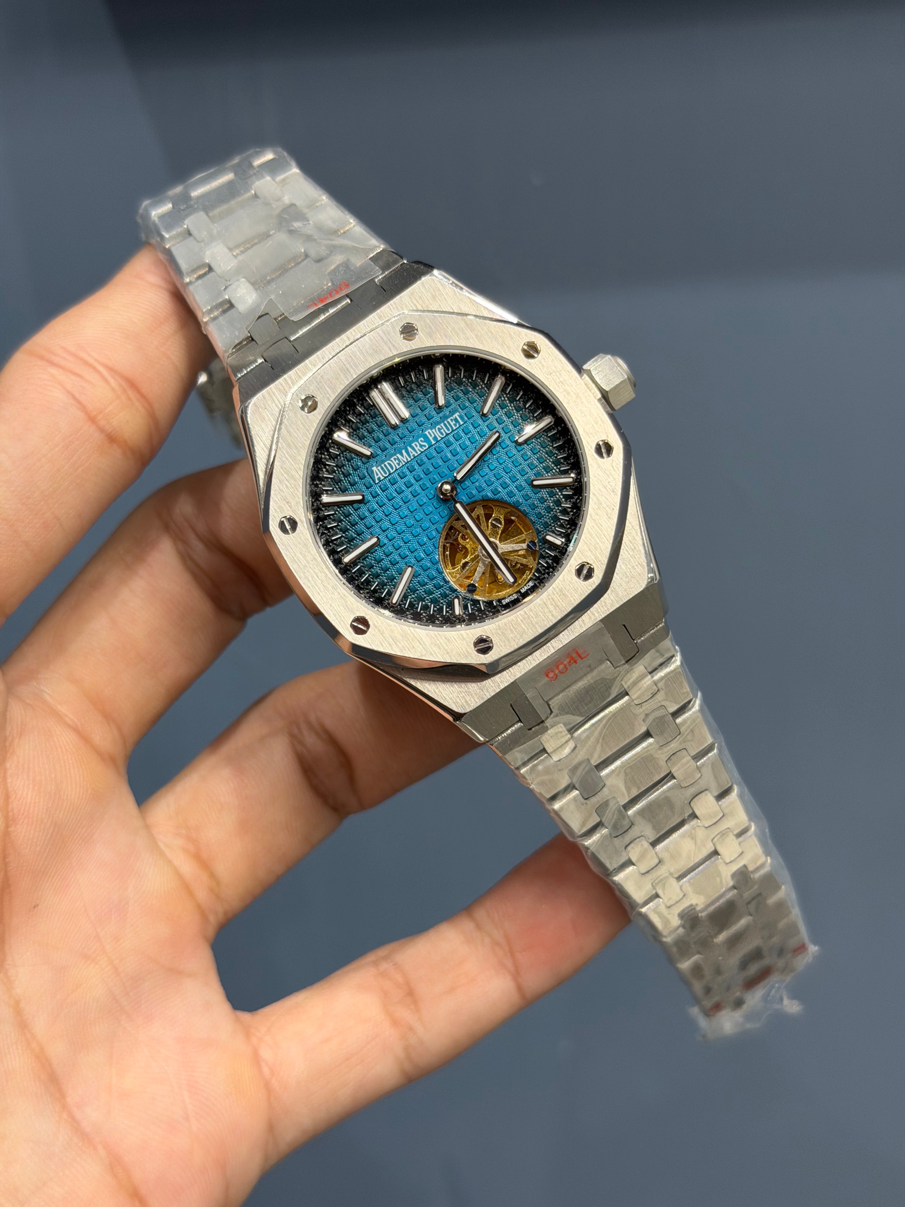 NEW COLLECTION TOURBILLON SILVER WITH TIFFANY BLACK DIAL AUTOMATIC WATCH