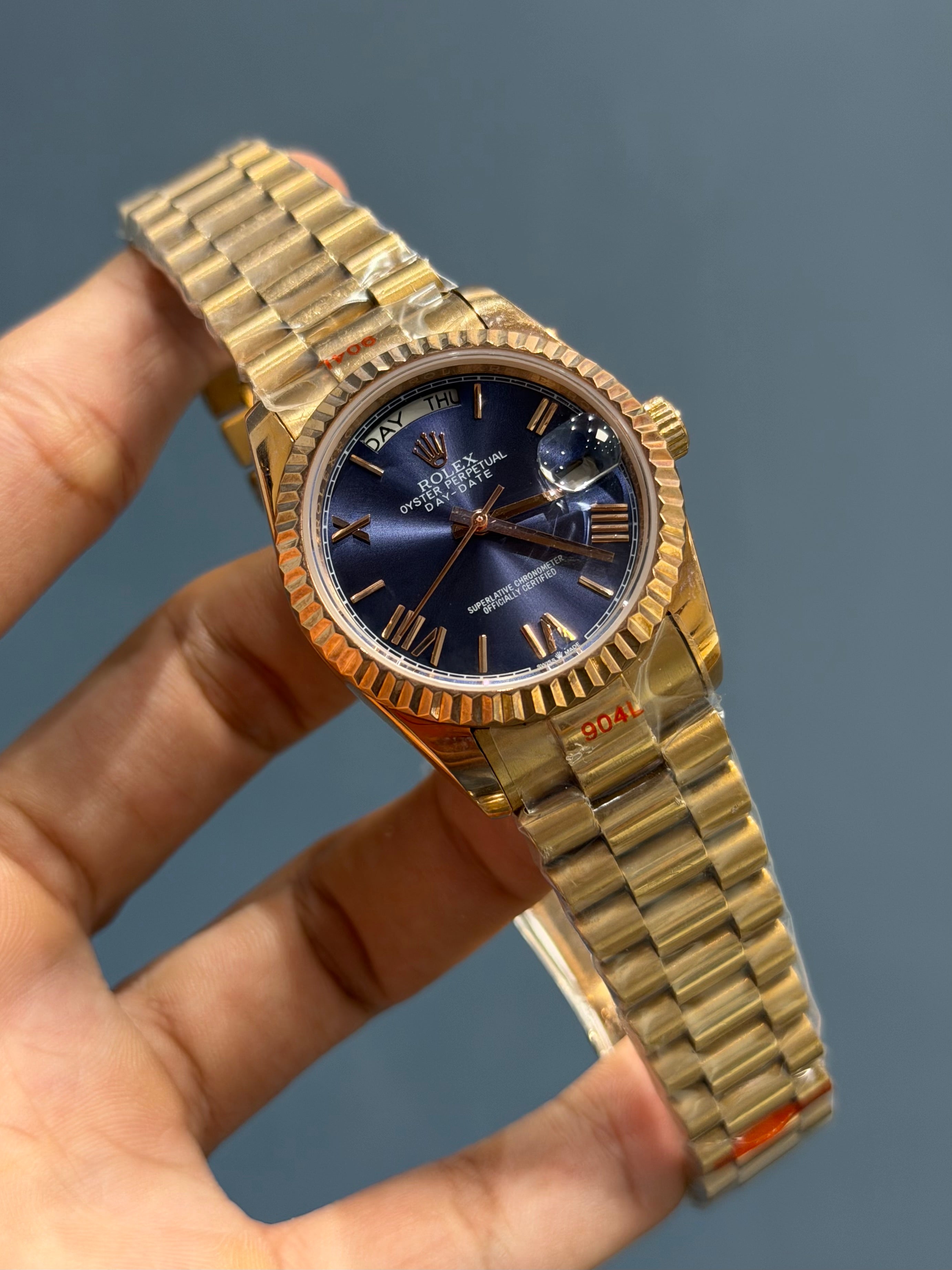 NEW COLLECTION 36 ROSE WITH BLUE DIAL FLUTED BEZEL ROMAN FIGURE AUTOMATIC WATCH YZ FACTORY