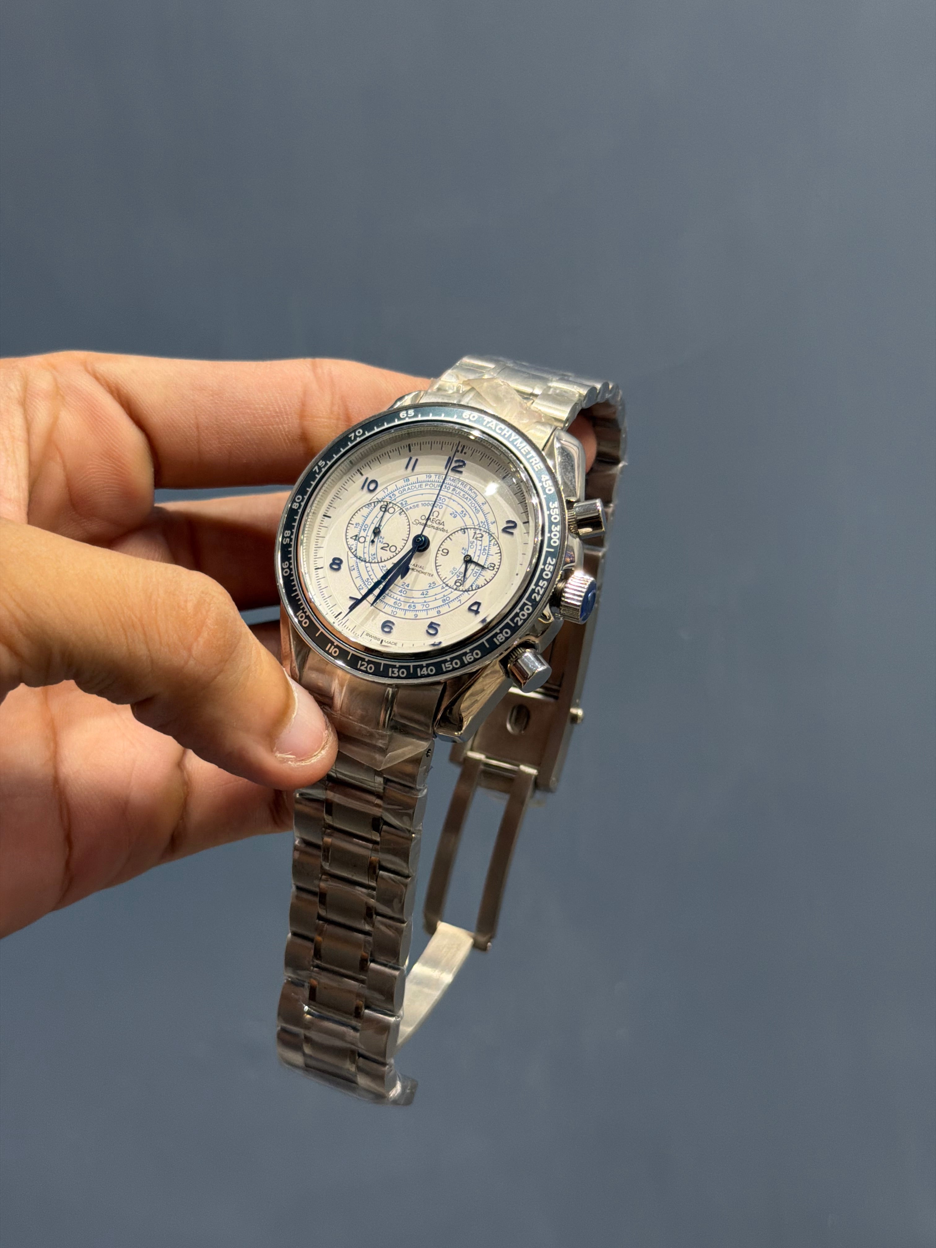 NEW COLLECTION CHRONOGRAPH SILVER WITH WHITE DIAL CHAIN WATCH