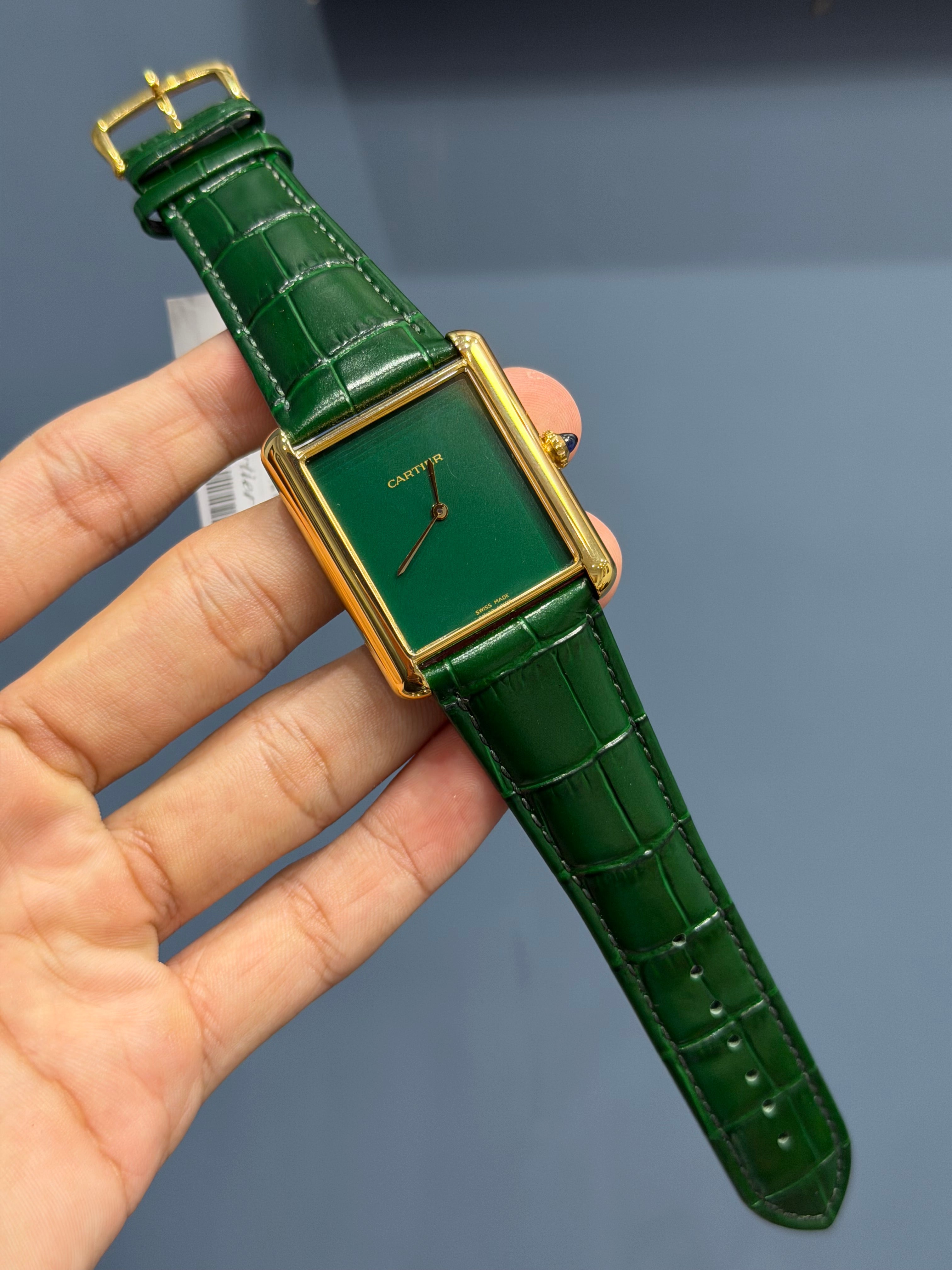 NEW COLLECTION YELLOW GOLD CASE WITH GREEN DIAL & LEATHER STRAP WATCH