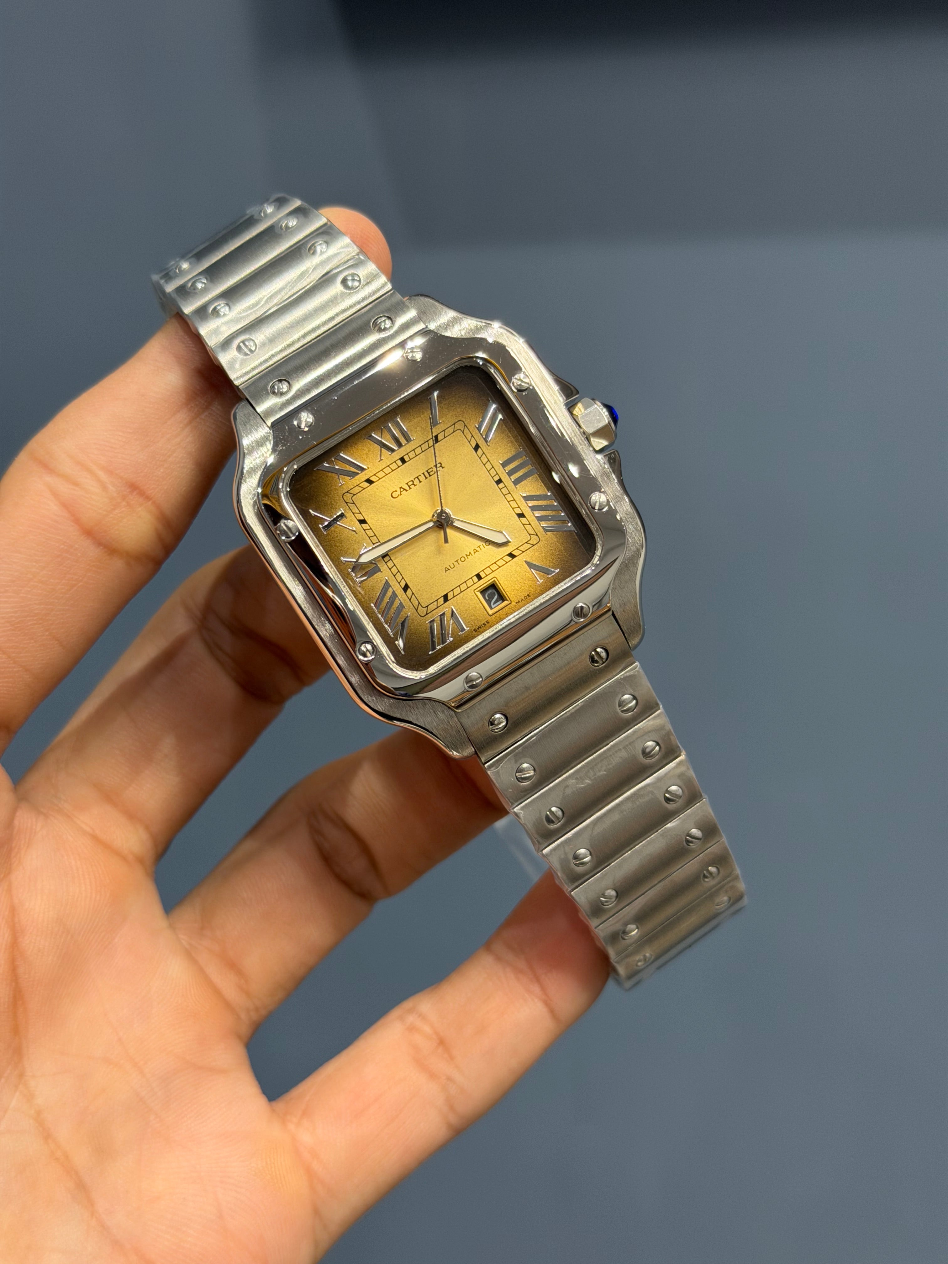 NEW COLLECTION SILVER WITH GOLDNISH DIAL AUTOMATIC WATCH FOR MEN