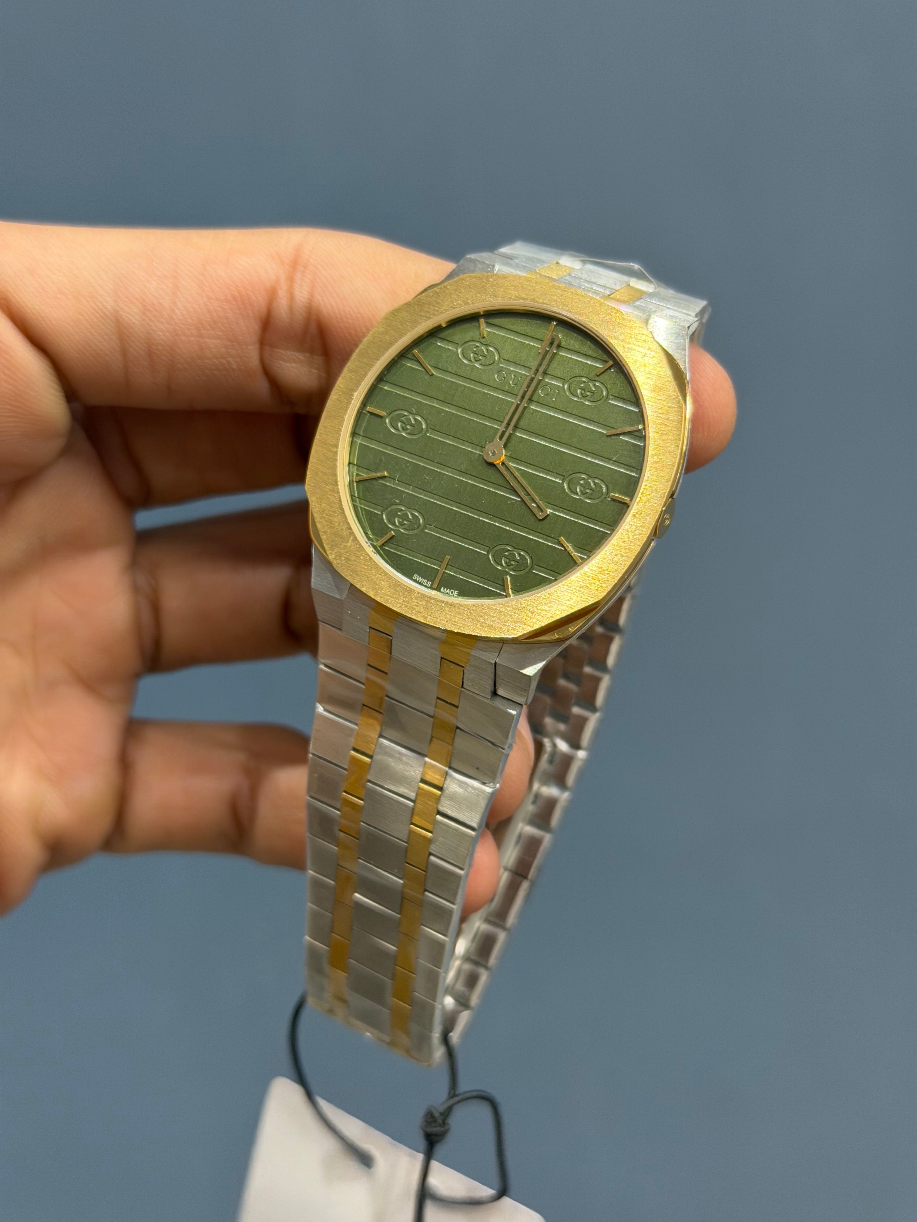 NEW COLLECTION TWOTONE WITH GREEN DIAL CHAIN SLIM WATCH