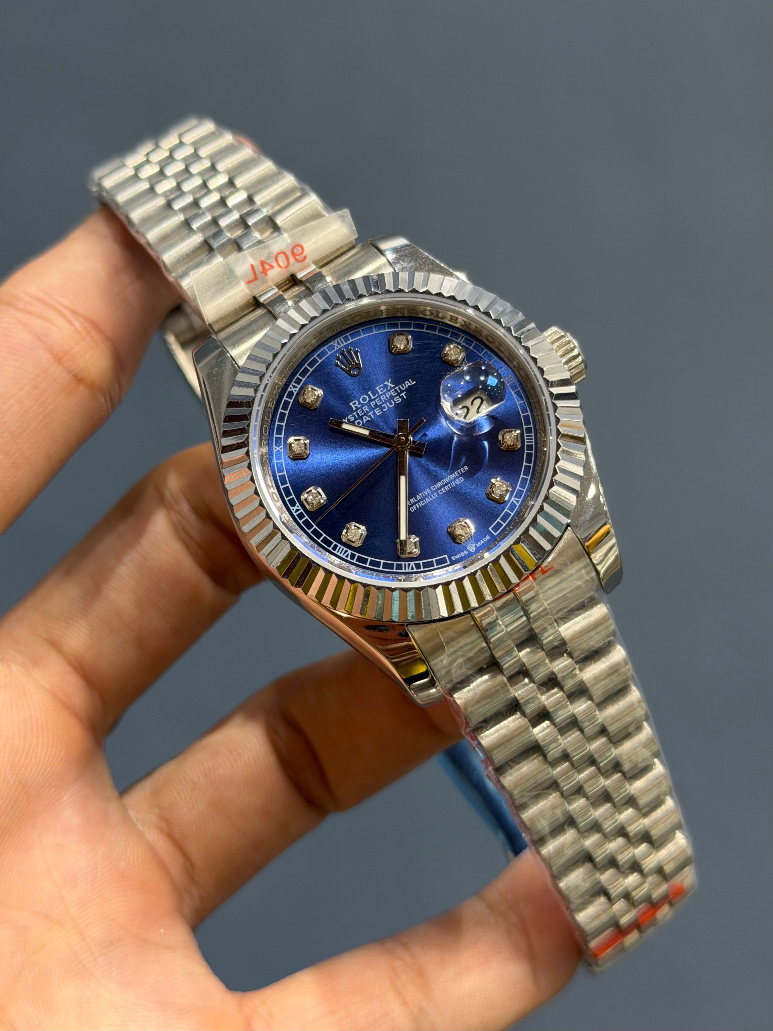 NEW COLLECTION 40 SILVER WITH BLUE DIAL STONE FIGURE & FLUTED BEZEL ZR FACTORY