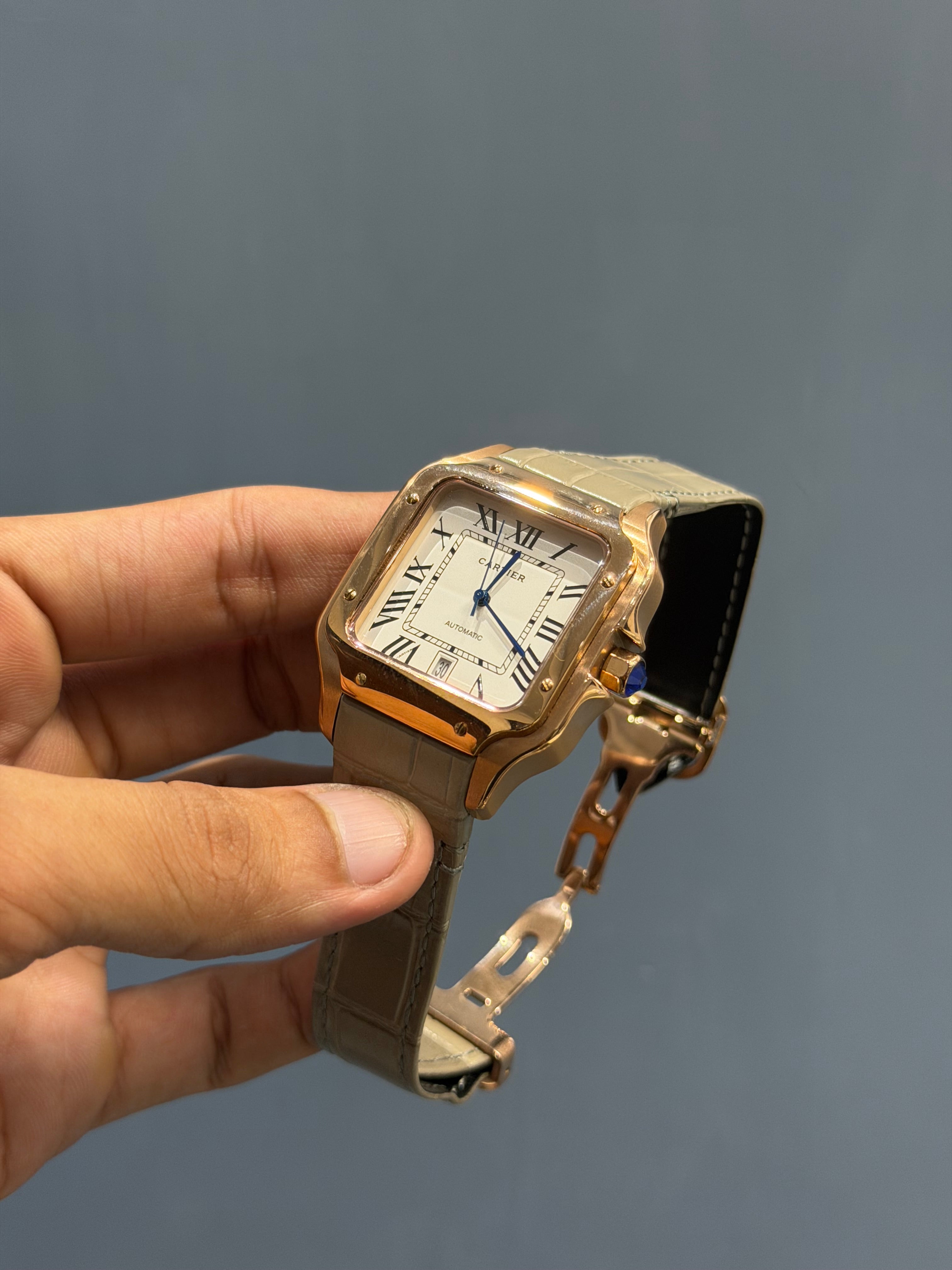 NEW COLLECTION ROSE CASE WITH WHITE DIAL & GREY LEATHER STRAP
