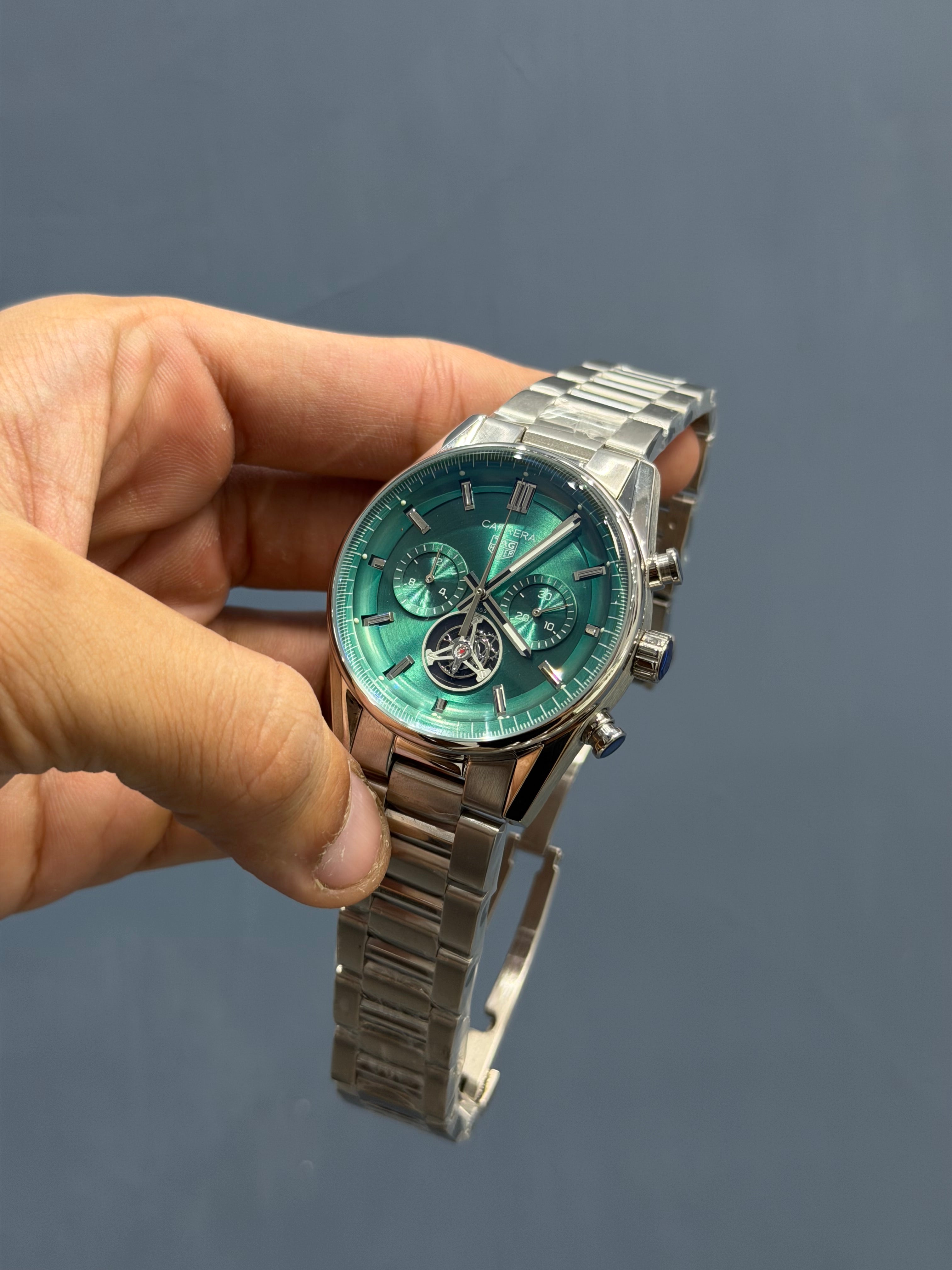 NEW COLLECTION CHRONOGRAPH PENDULUM SILVER WITH MINT GREEN DIAL MENS WATCH