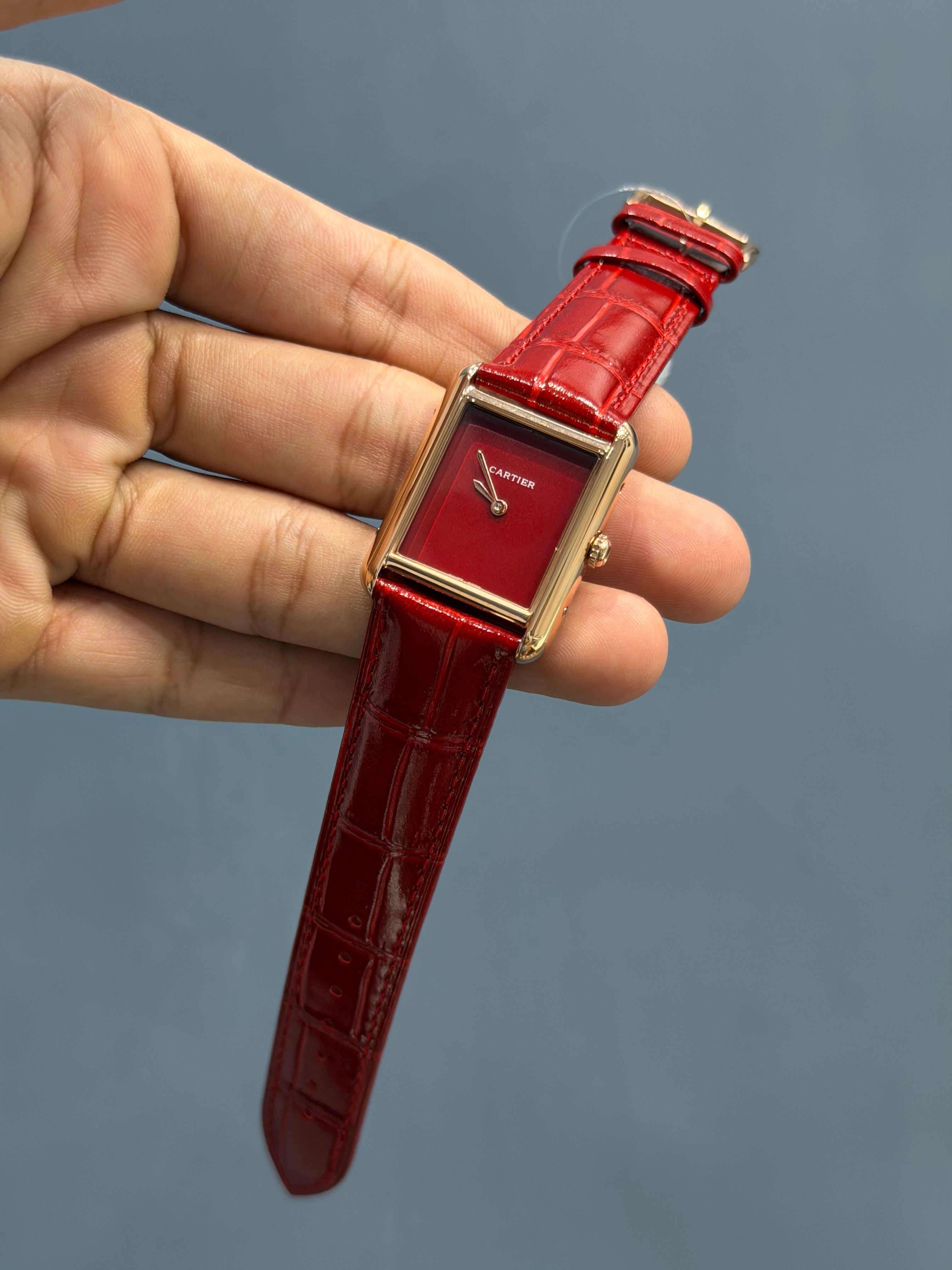 NEW COLLECTION 36MM ROSE GOLD CASE WITH RED DIAL & LEATHER STRAP WATCH