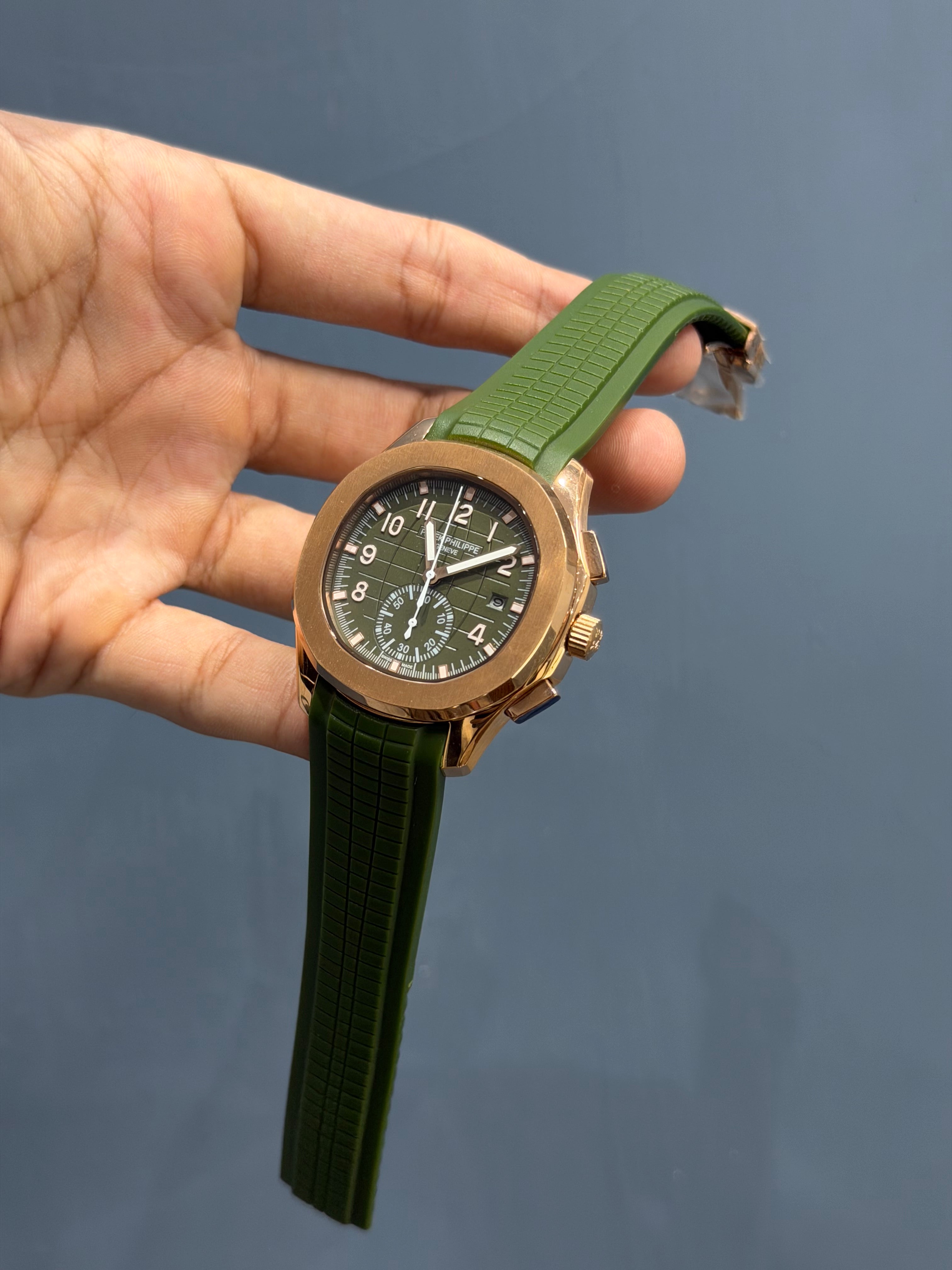NEW COLLECTION ROSE CASE WITH GREEN DIAL AND STRAP AUTOMATIC WATCH