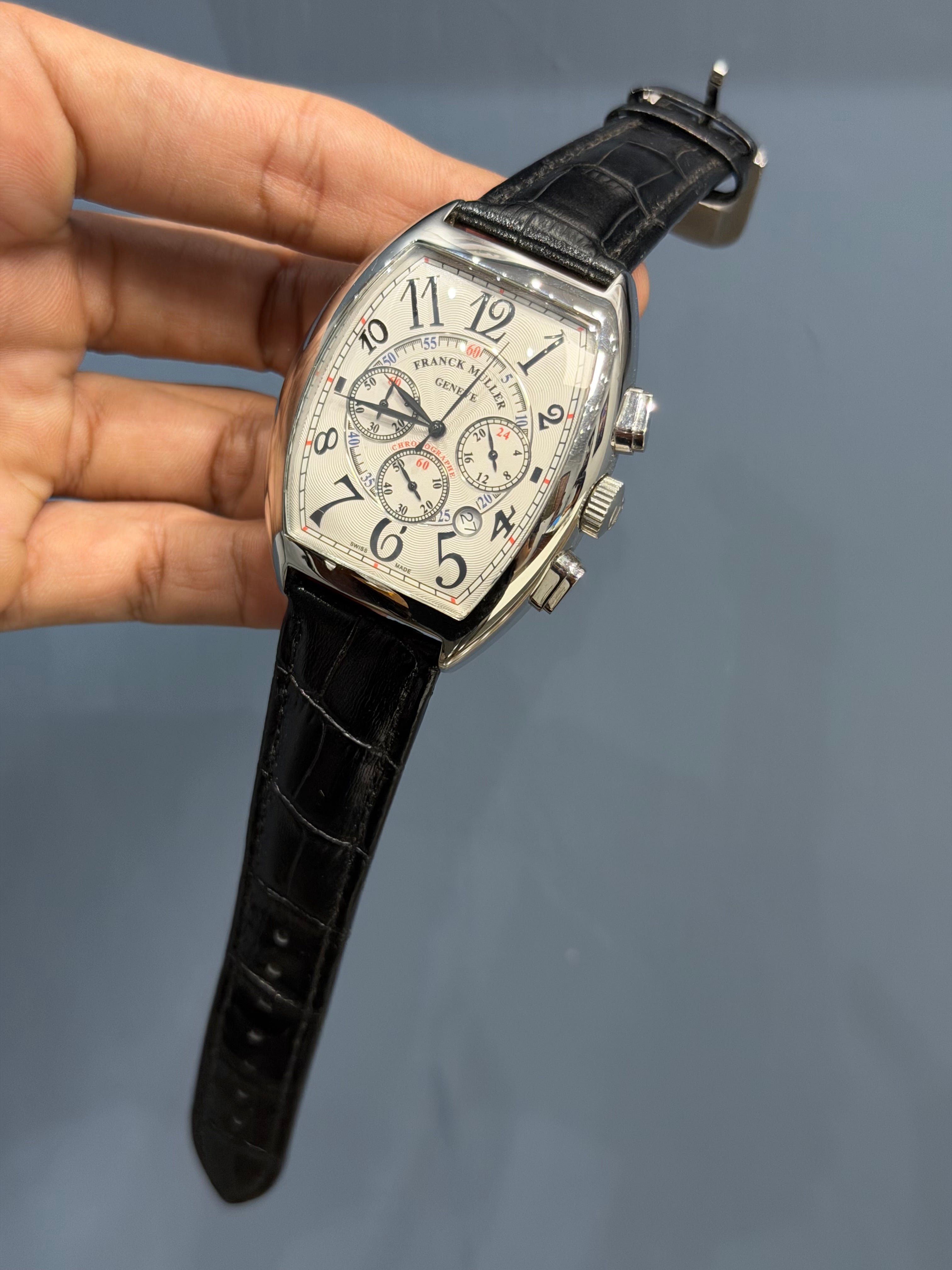 NEW COLLECTION CRAZY HOUR SILVER CASE WITH WHITE DIAL & BLACK LEATHER STRAP