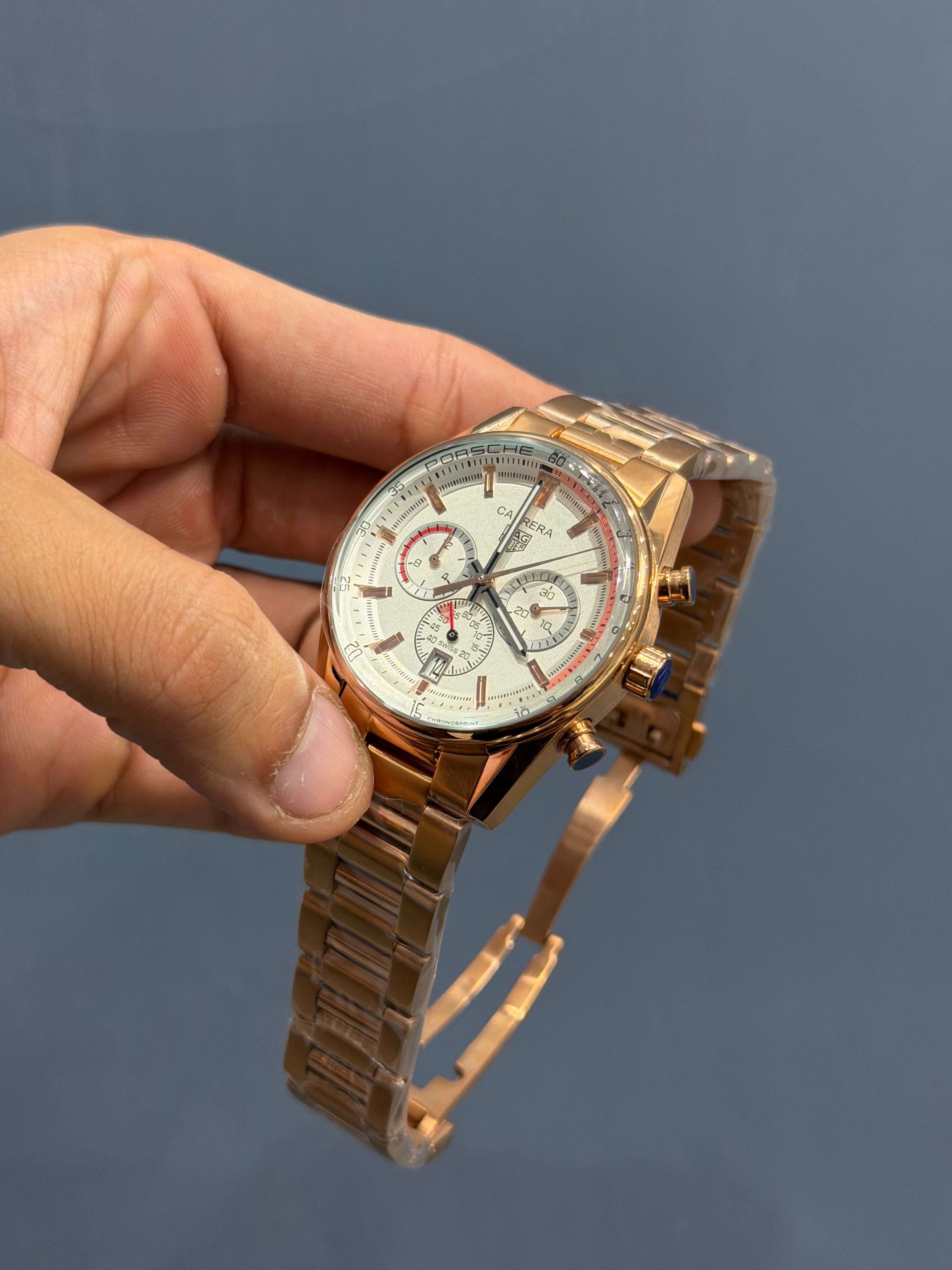 NEW COLLECTION CHRONOGRAPH ROSE GOLD WITH WHITE DIAL MENS WATCH