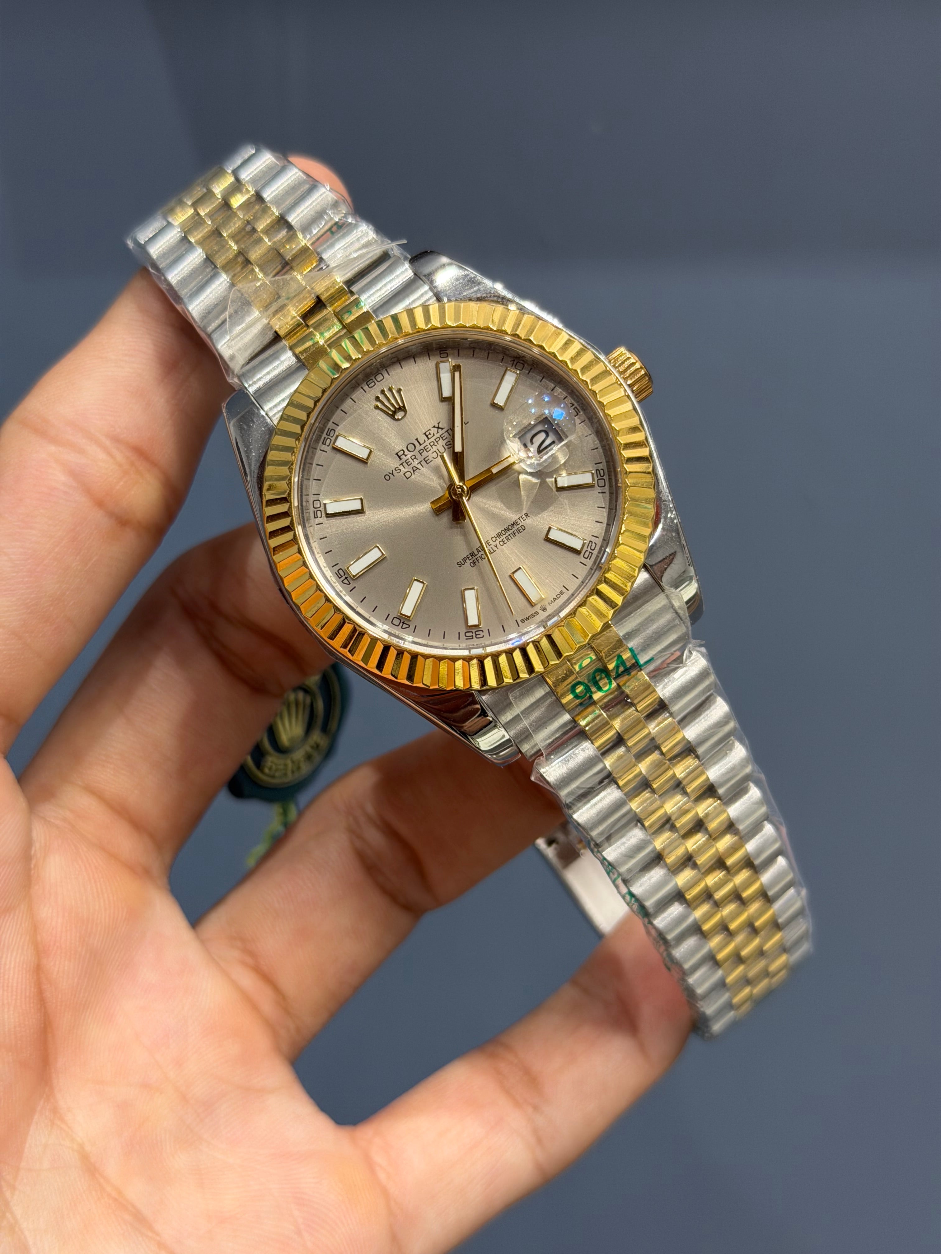 NEW COLLECTION 40 YELLOW TWOTONE WITH GREY DIAL AUTOMATIC WATCH YZ MADE